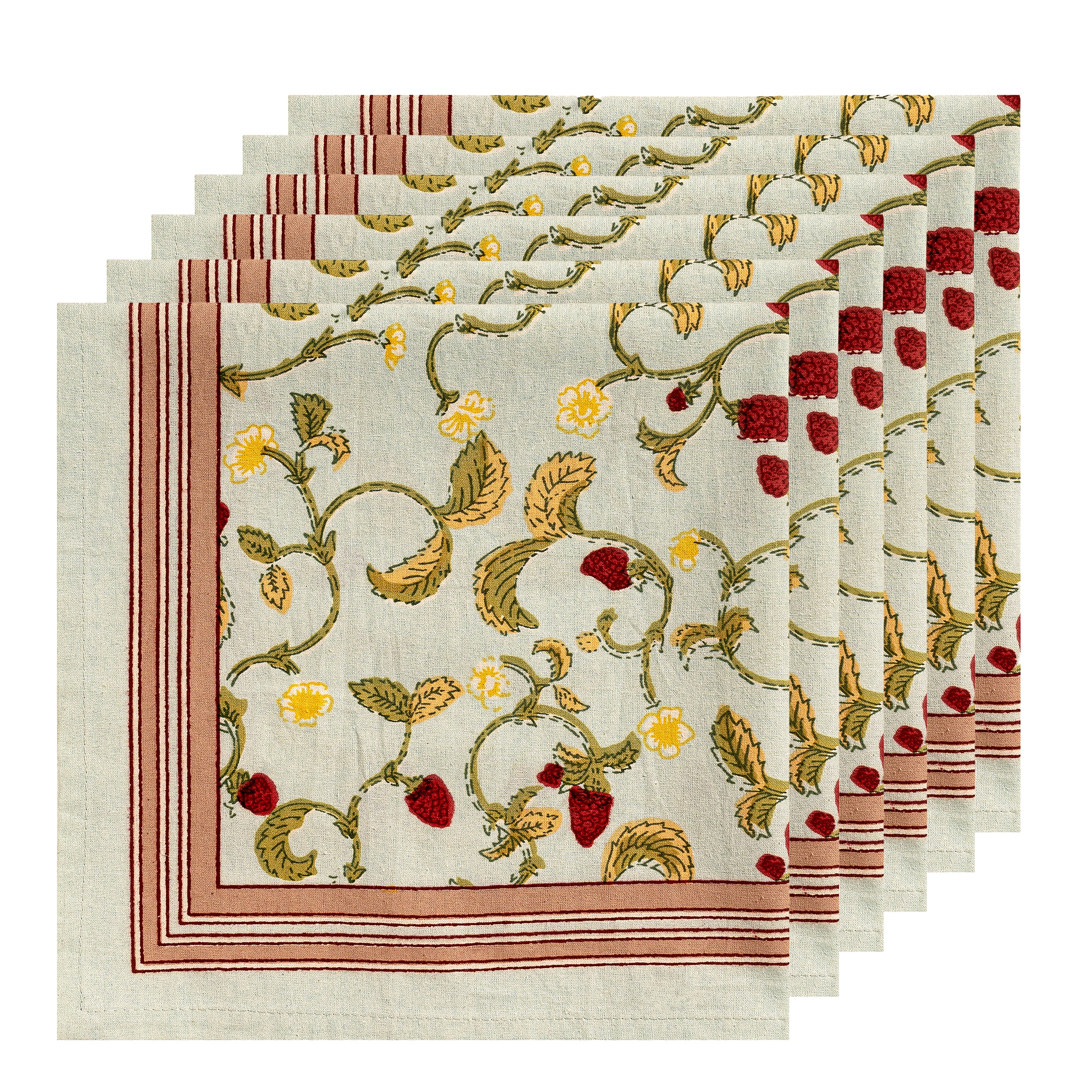 couleur-nature-fraises-des-bois-serviettes-table-coton-lot-6-fraise image 4