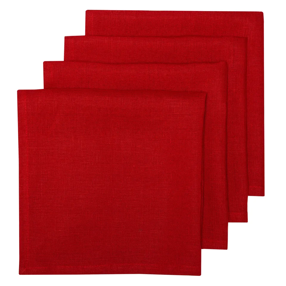 couleur-nature-palma-serviettes-lin-belge-rouge-cerise-lot-de-4 image 1