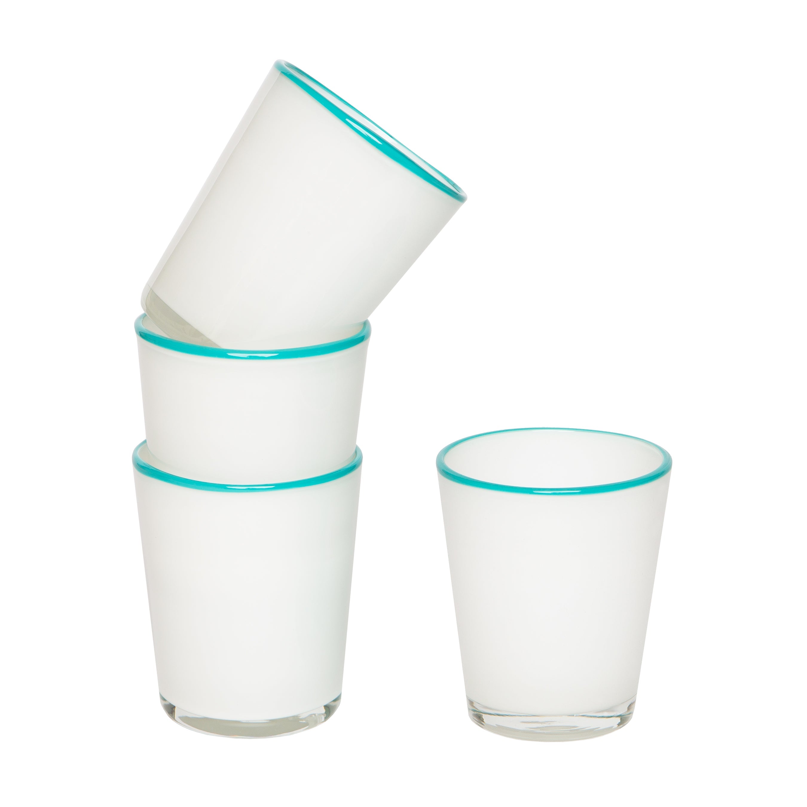 couleur-nature-summer-verre-souffl-blanc-turquoise-26cl-lot-4 image 1
