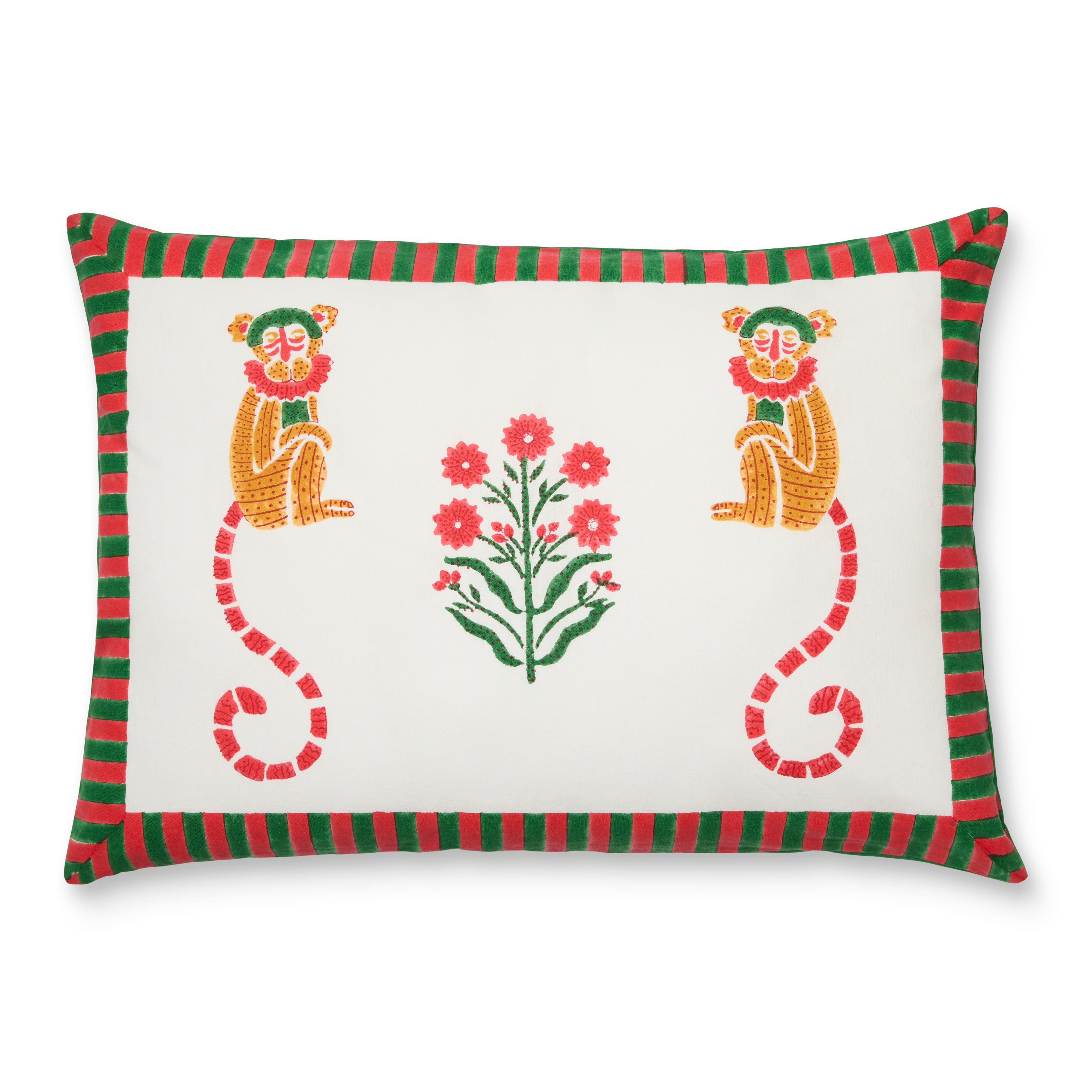 couleur-nature-jeu-de-singes-housse-coussin-vert-rouge-coton image 1