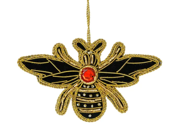 couleur-nature-abeille-d-coration-sapin-rouge-brod-e-main image 1