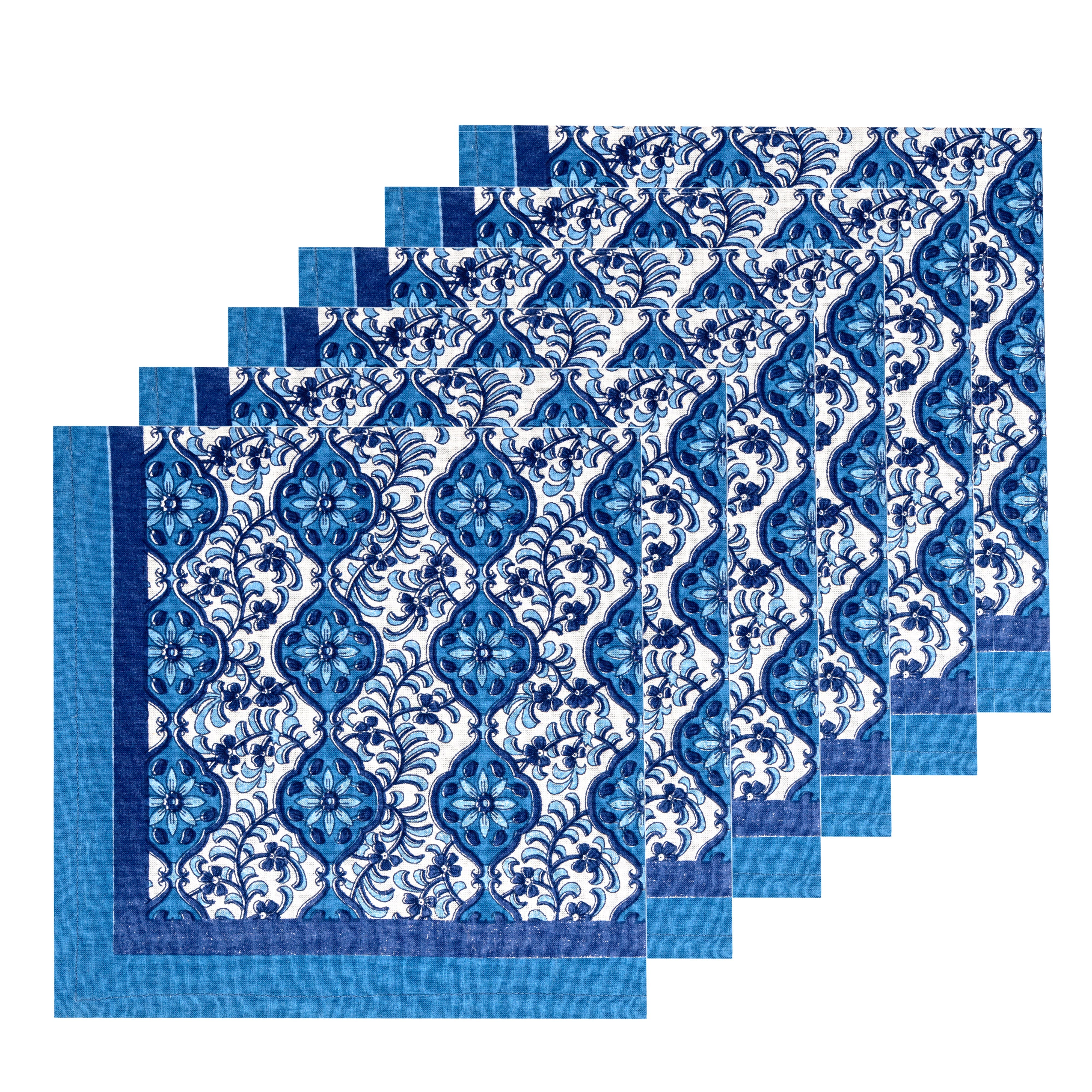 couleur-nature-azulejo-serviette-table-coton-bleu-lot-6 image 4