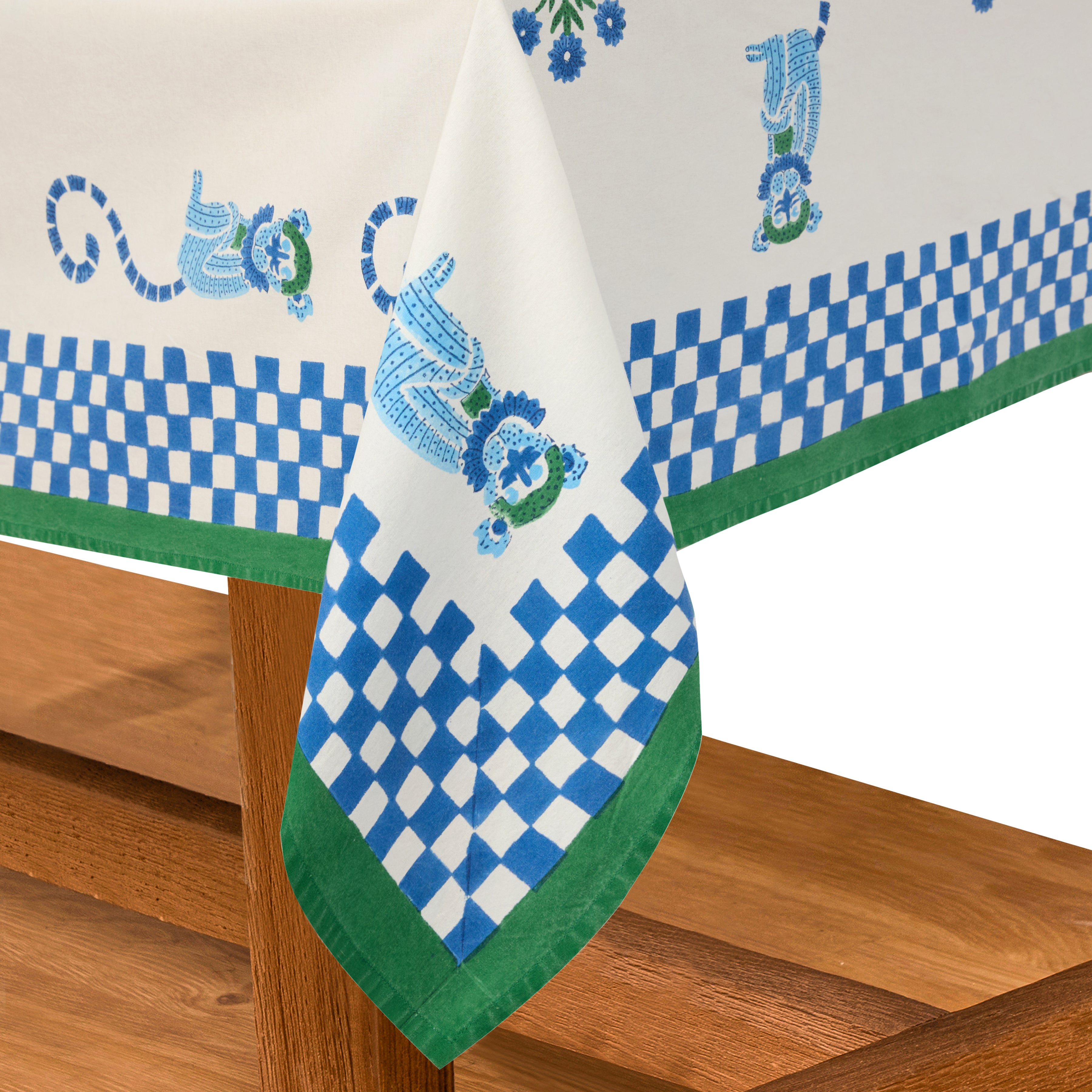 couleur-nature-jeu-de-singes-nappe-coton-bleu-vert-59x59 image 2