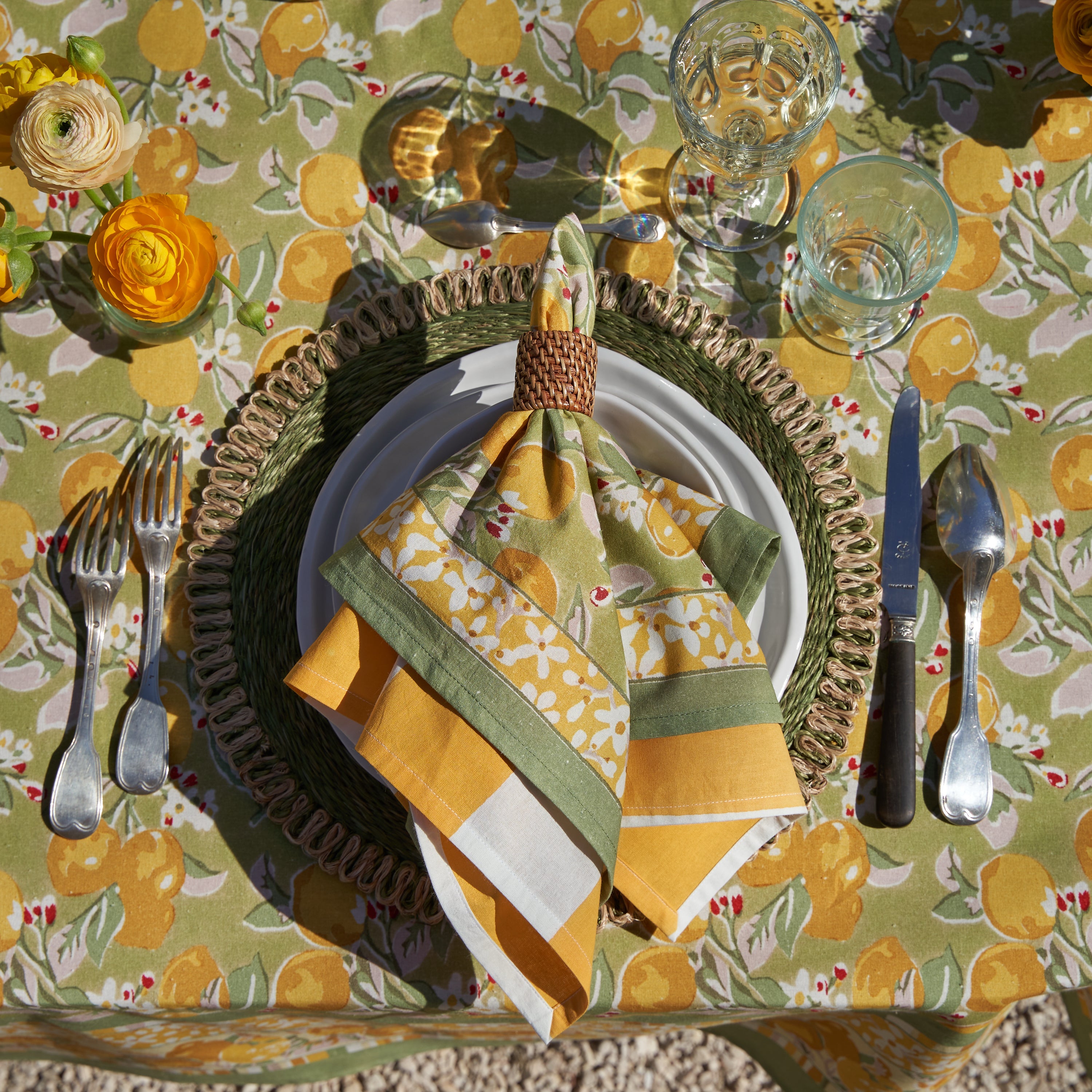 couleur-nature-citron-serviettes-coton-vert-jaune-lot-6 image 2