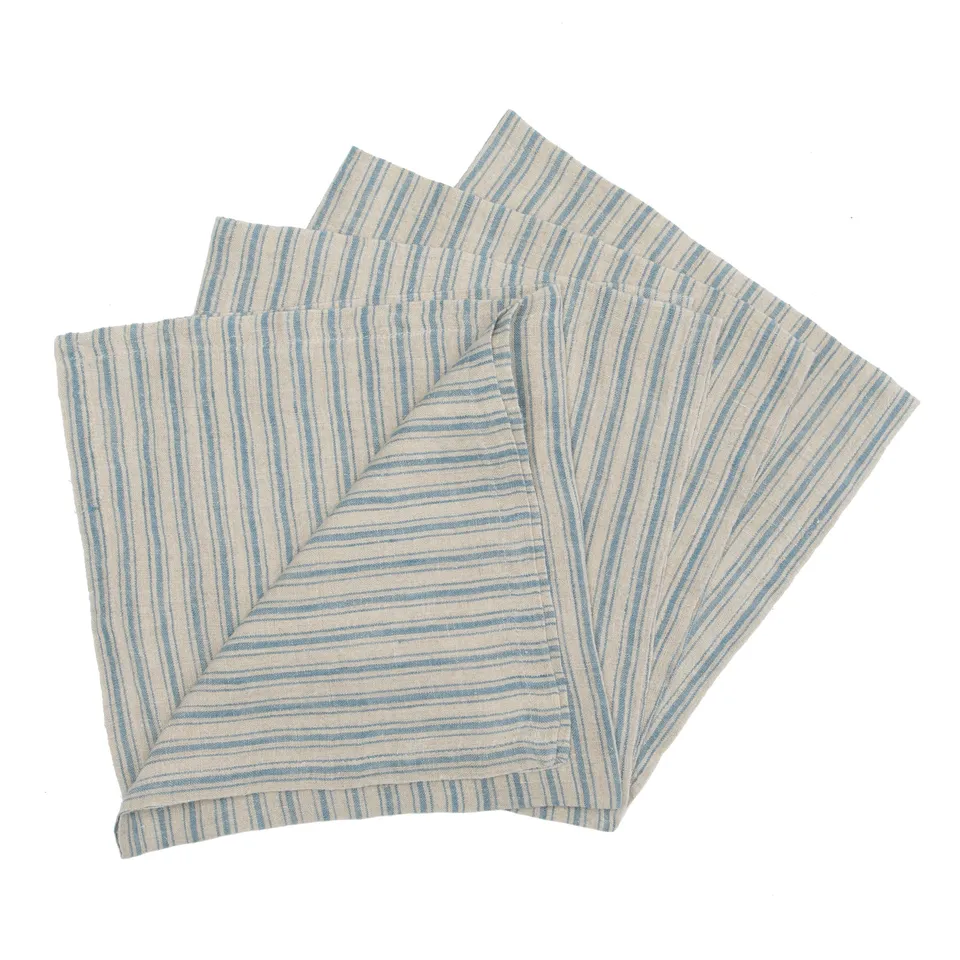 couleur-nature-boat-stripe-serviettes-lin-bleu-naturel-lot-4 image 1