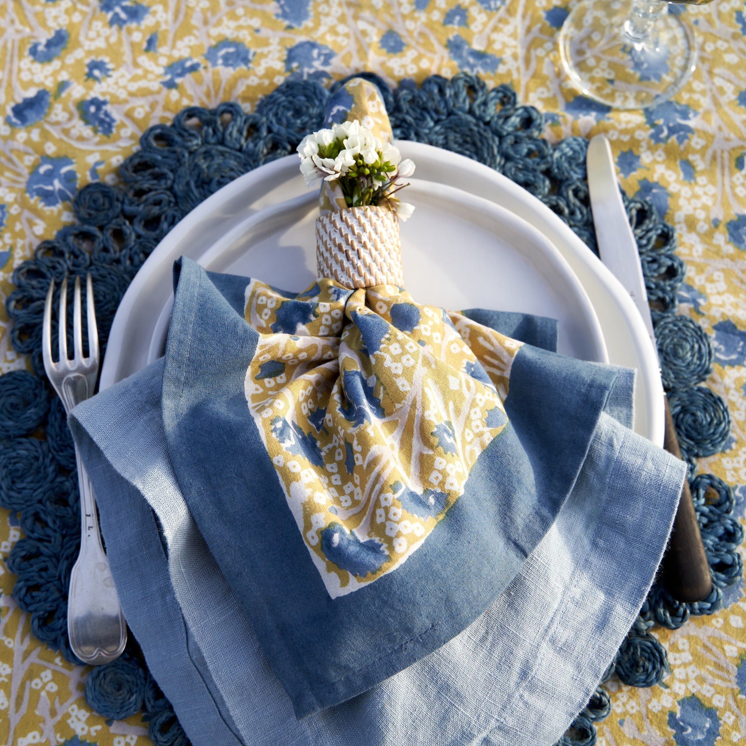 couleur-nature-meadows-serviettes-de-table-bleu-vert-lot-6-coton image 3