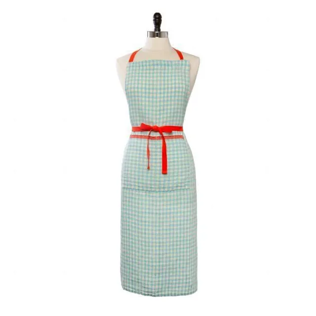couleur-nature-gingham-tablier-lin-aqua-orange-vichy image 1