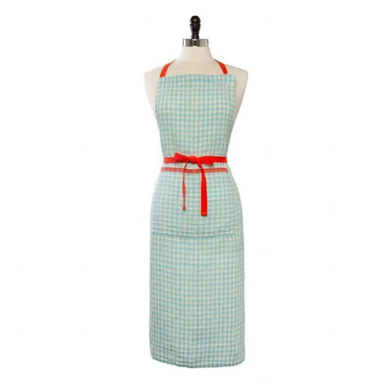 couleur-nature-gingham-tablier-lin-aqua-orange-vichy image 1