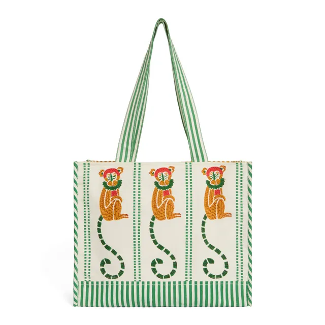 couleur-nature-jeu-de-singes-tote-bag-coton-vert-rouge image 1