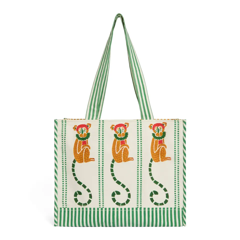 couleur-nature-jeu-de-singes-tote-bag-coton-vert-rouge image 1