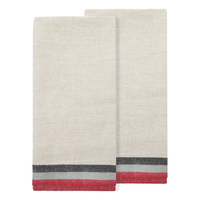couleur-nature-normandy-torchons-lin-lot-2-rayures-rouge-gris image 1