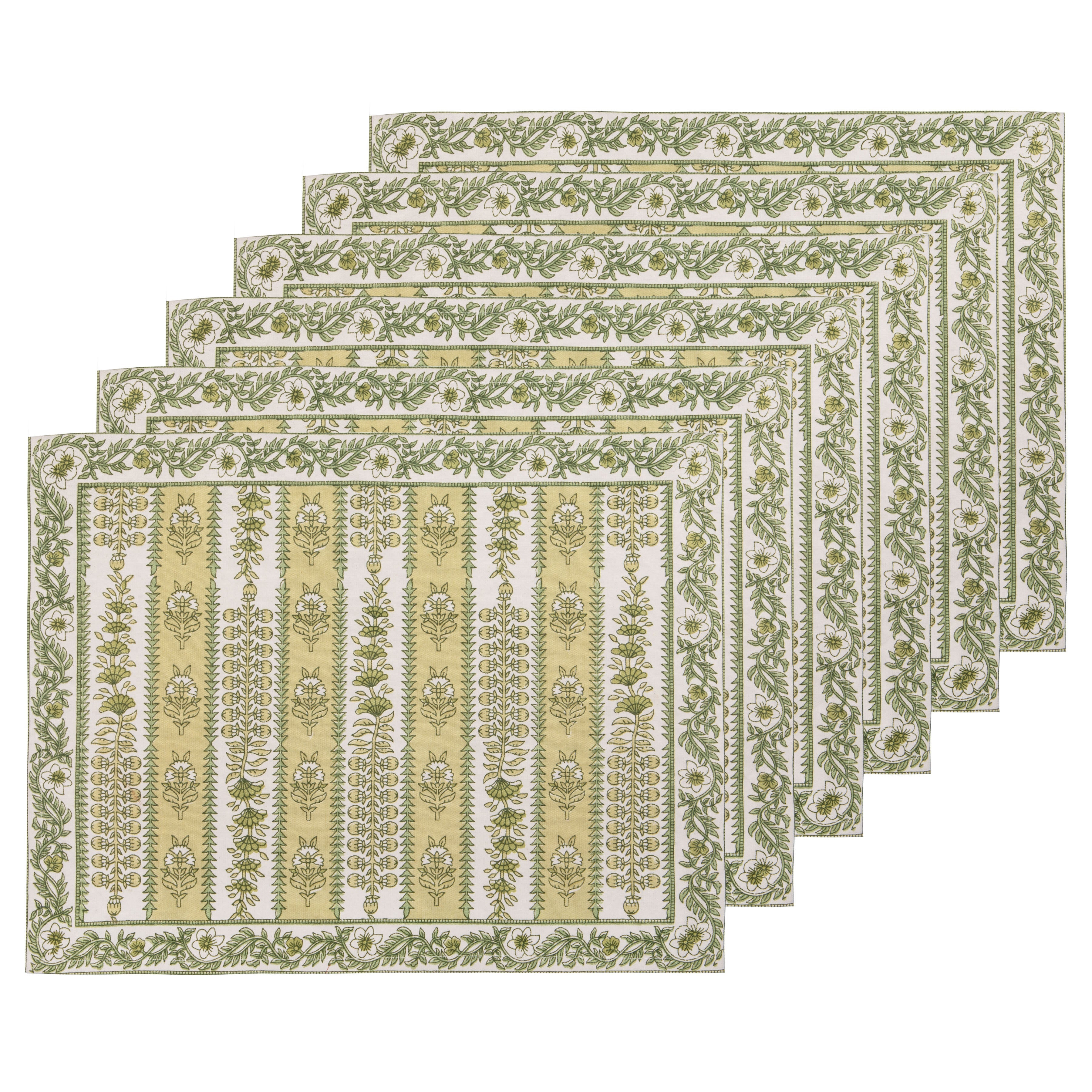 couleur-nature-avignon-sets-de-table-lin-pistache-lot-6-floral image 1