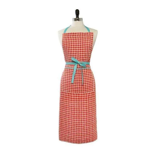 couleur-nature-gingham-tablier-cuisine-orange-aqua-lin image 1