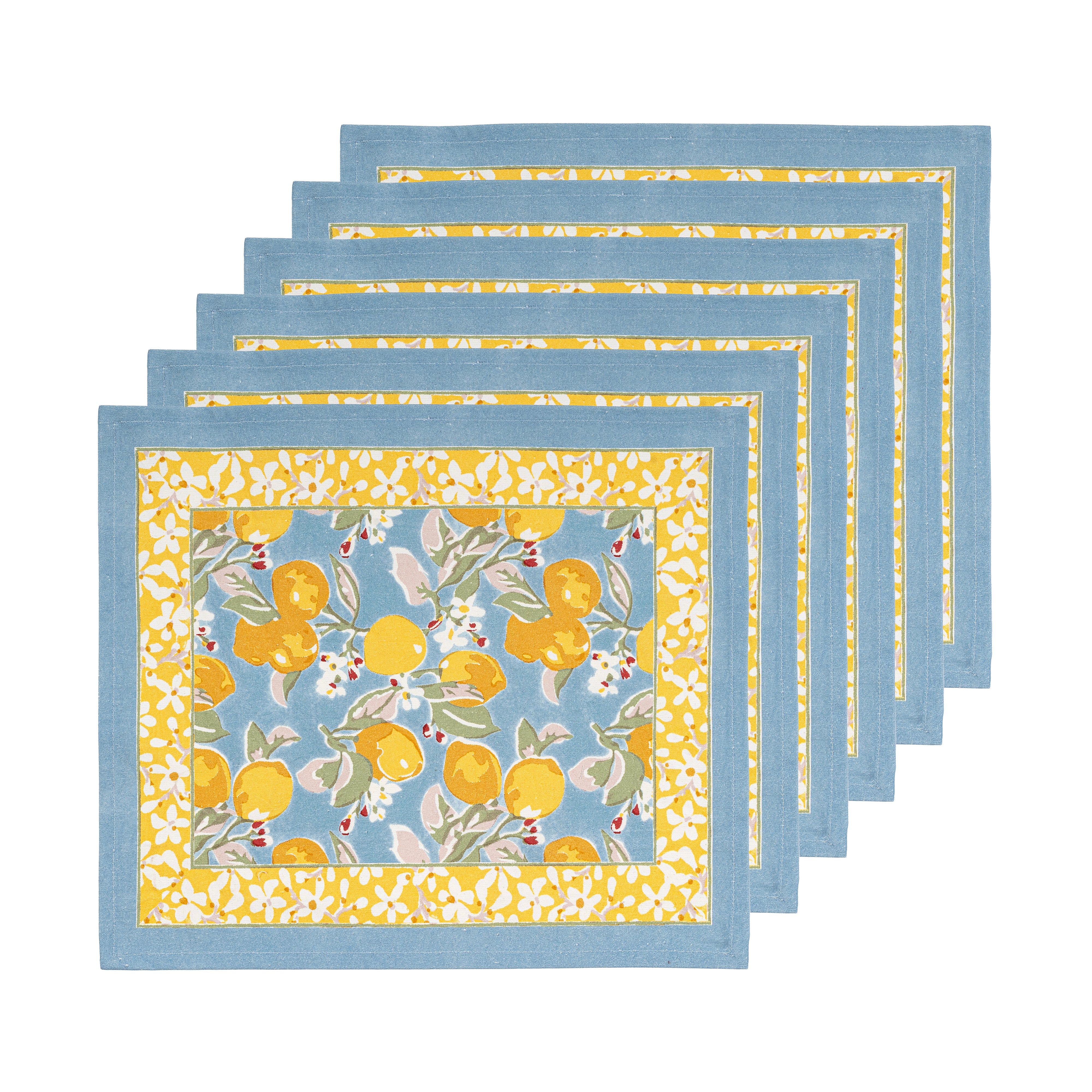 couleur-nature-citron-set-de-table-coton-bleu-jaune-lot-de-6 image 2