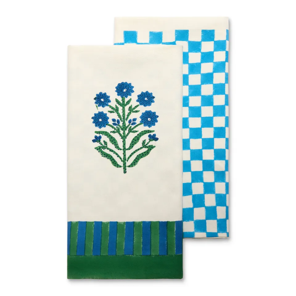 couleur-nature-jeu-de-singes-torchons-coton-bleu-vert-lot-2 image 1
