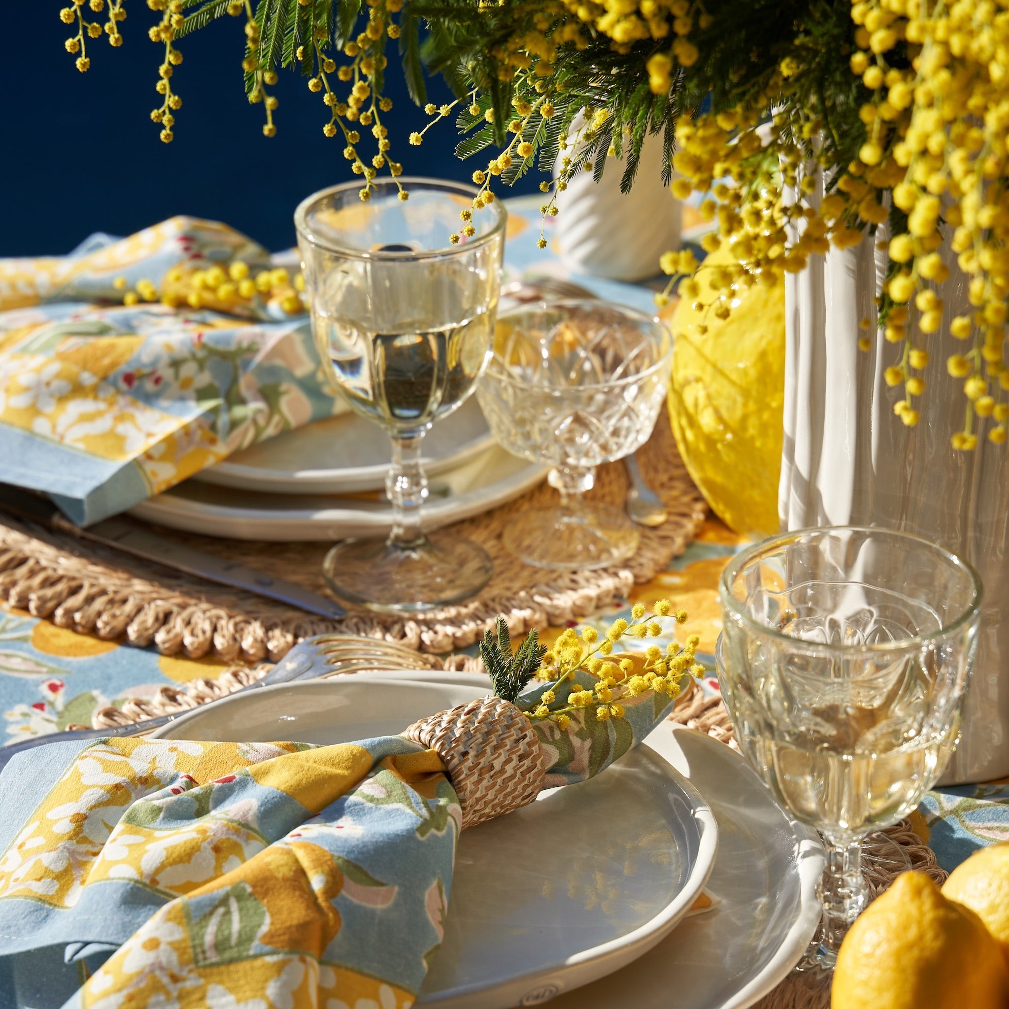 couleur-nature-citron-serviettes-de-table-bleu-jaune-lot-6-coton image 4