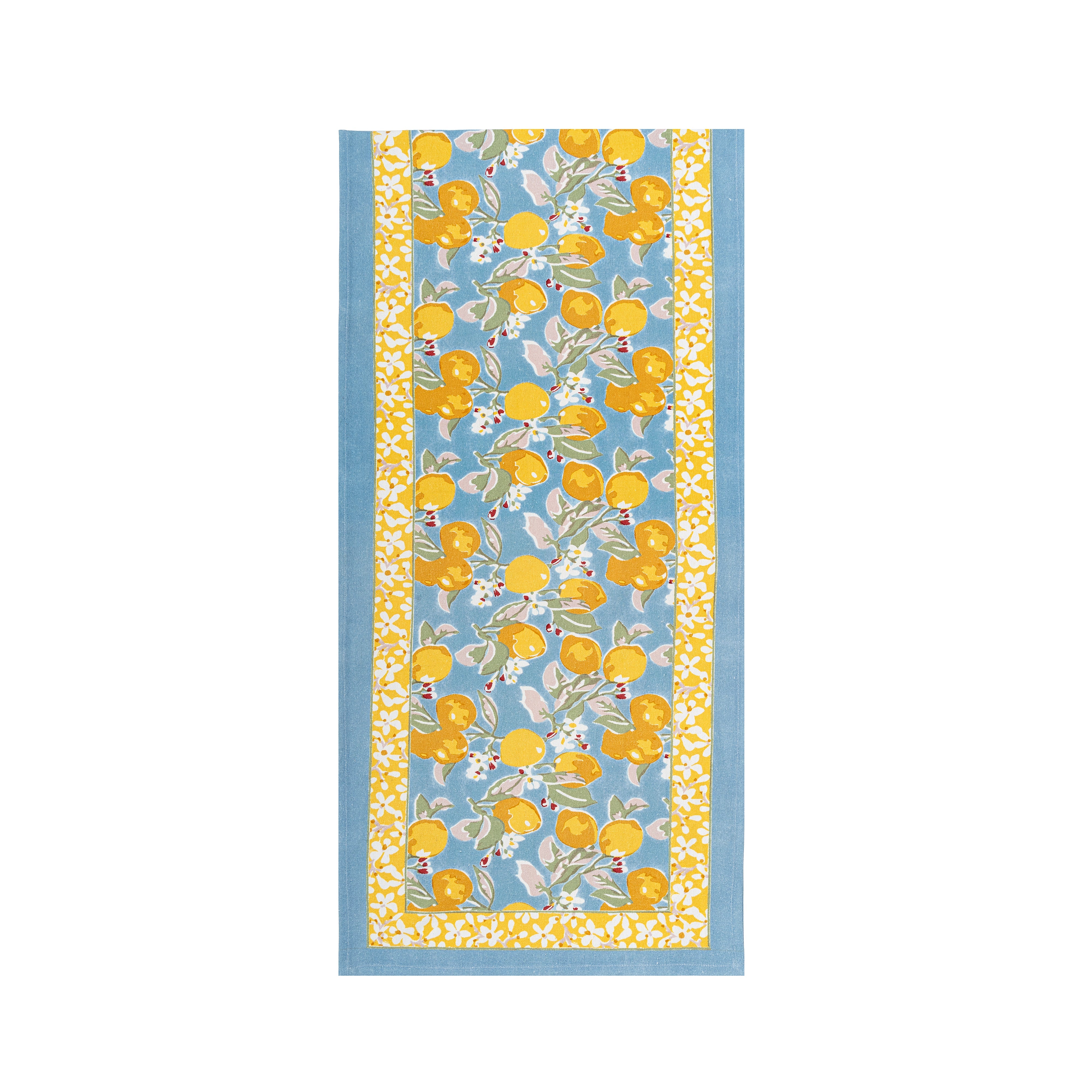 couleur-nature-citron-chemin-de-table-coton-bleu-jaune-16x72 image 2
