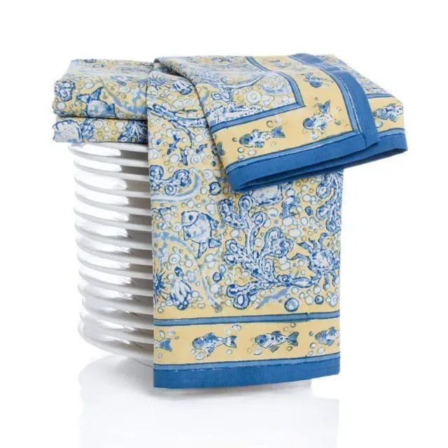 couleur-nature-la-mer-torchons-coton-lot-3-bleu-jaune-20x30 image 1