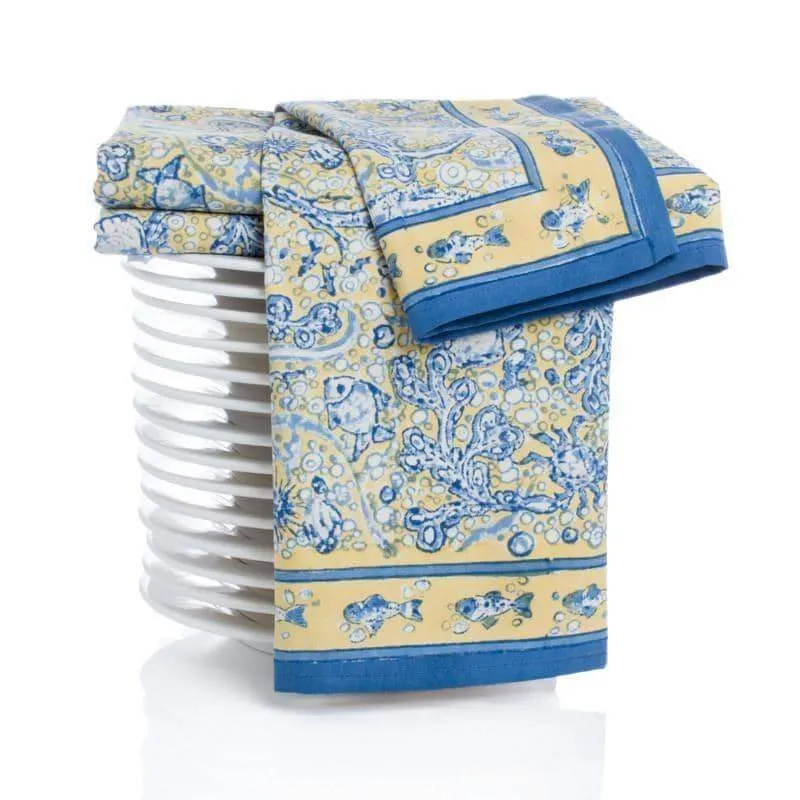 couleur-nature-la-mer-torchons-coton-lot-3-bleu-jaune-20x30 image 1