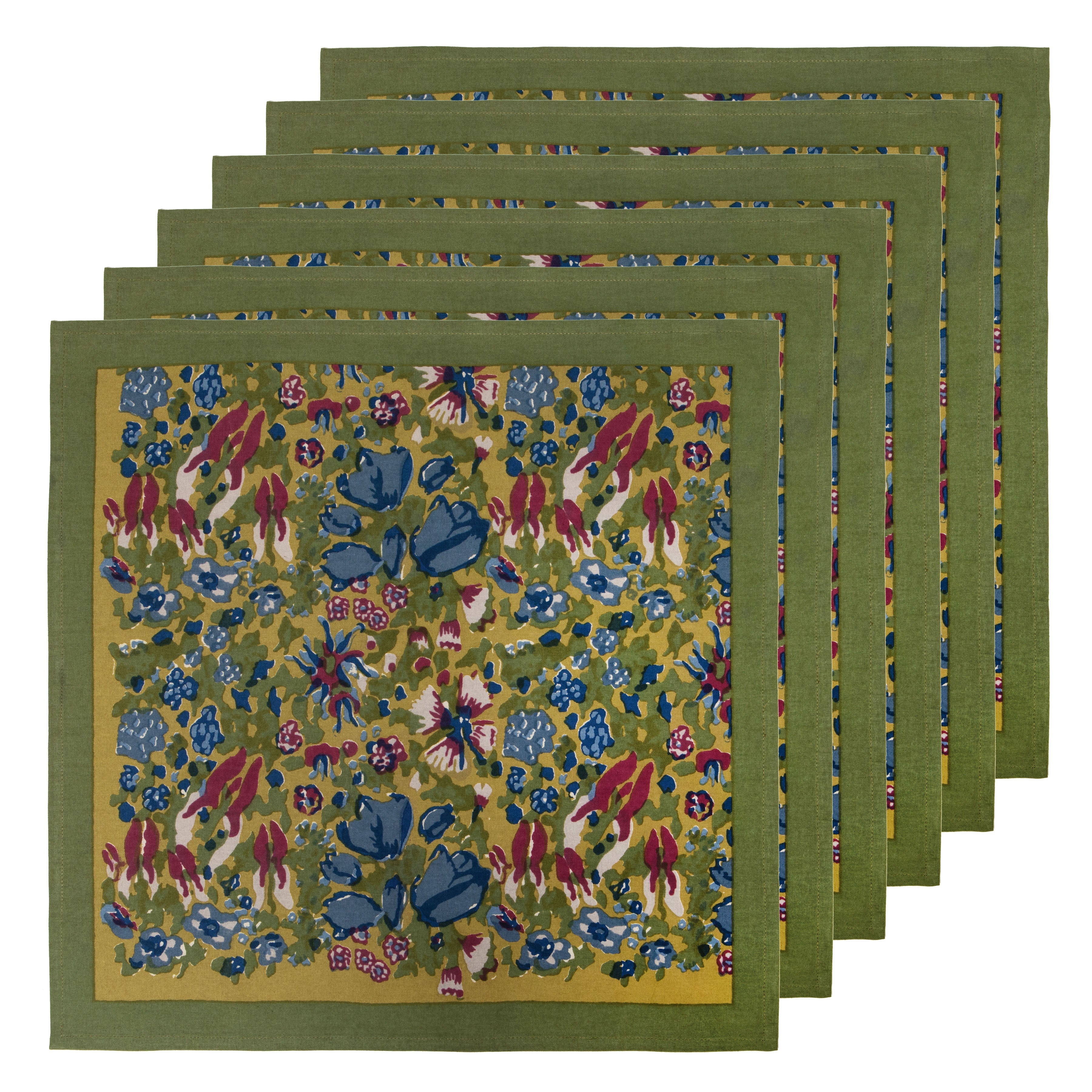 couleur-nature-jardin-serviettes-tissu-bleu-vert-lot-6 image 2