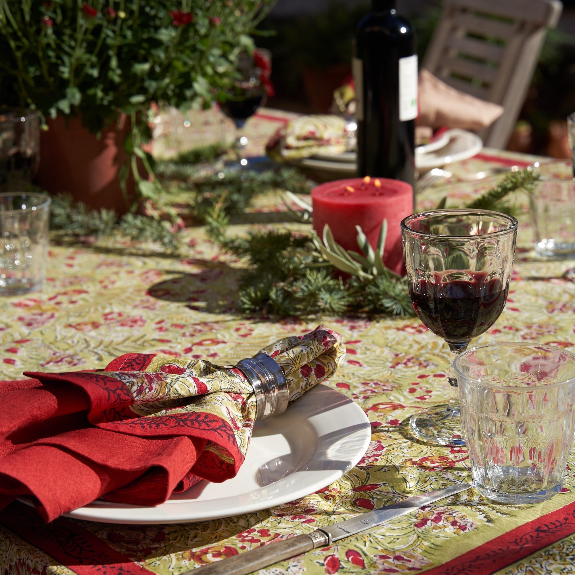 couleur-nature-winter-garden-serviettes-tissu-lot-6-rouge-coton image 6
