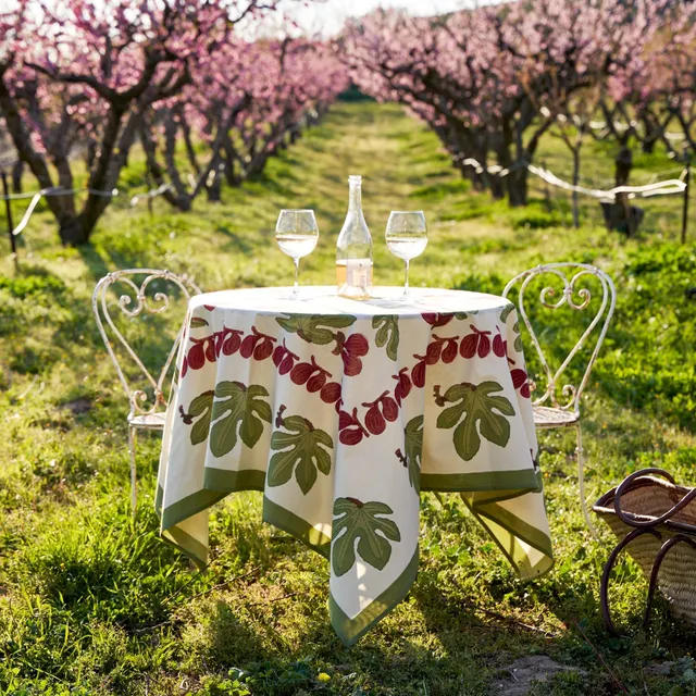couleur-nature-fig-nappe-coton-rouge-vert-ivoire image 1