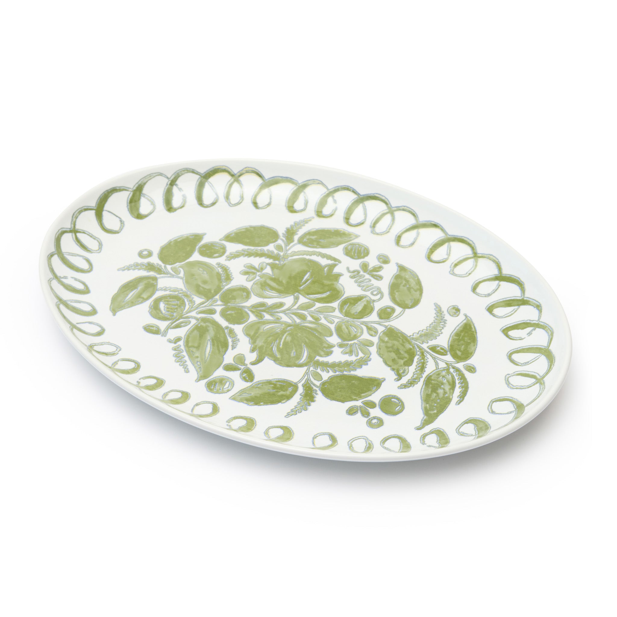 couleur-nature-amalfi-plateau-ovale-c-ramique-blanc-vert-peint-main image 1