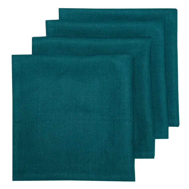 couleur-nature-palma-serviettes-lin-bleu-sarcelle-50x50-lot-4 image 1