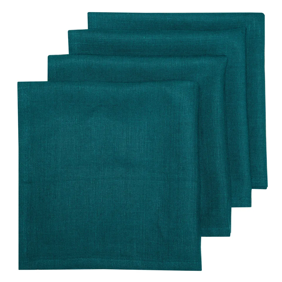 couleur-nature-palma-serviettes-lin-bleu-sarcelle-50x50-lot-4 image 1