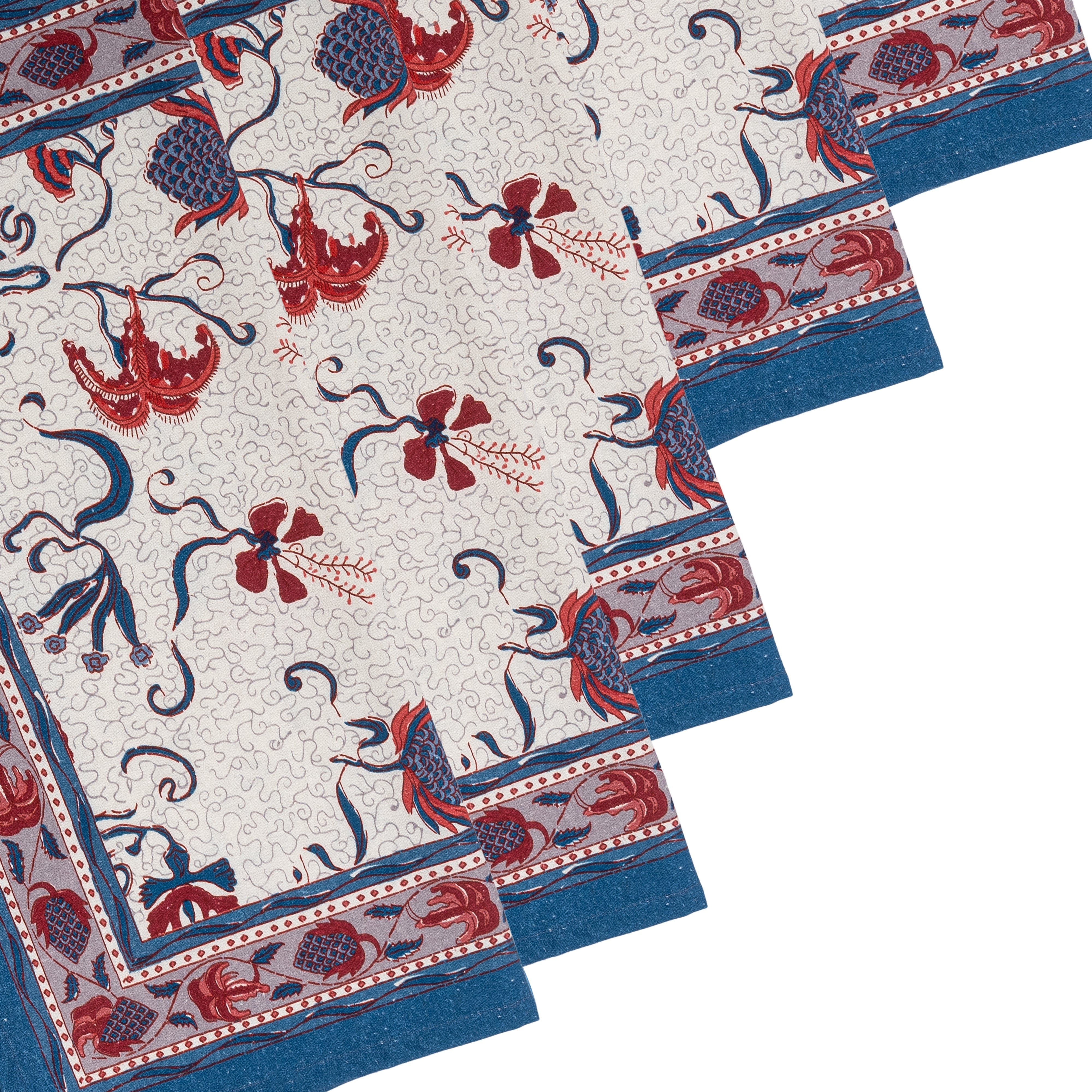 couleur-nature-fleur-des-indes-serviette-coton-bleu-rouge-lot-6 image 3