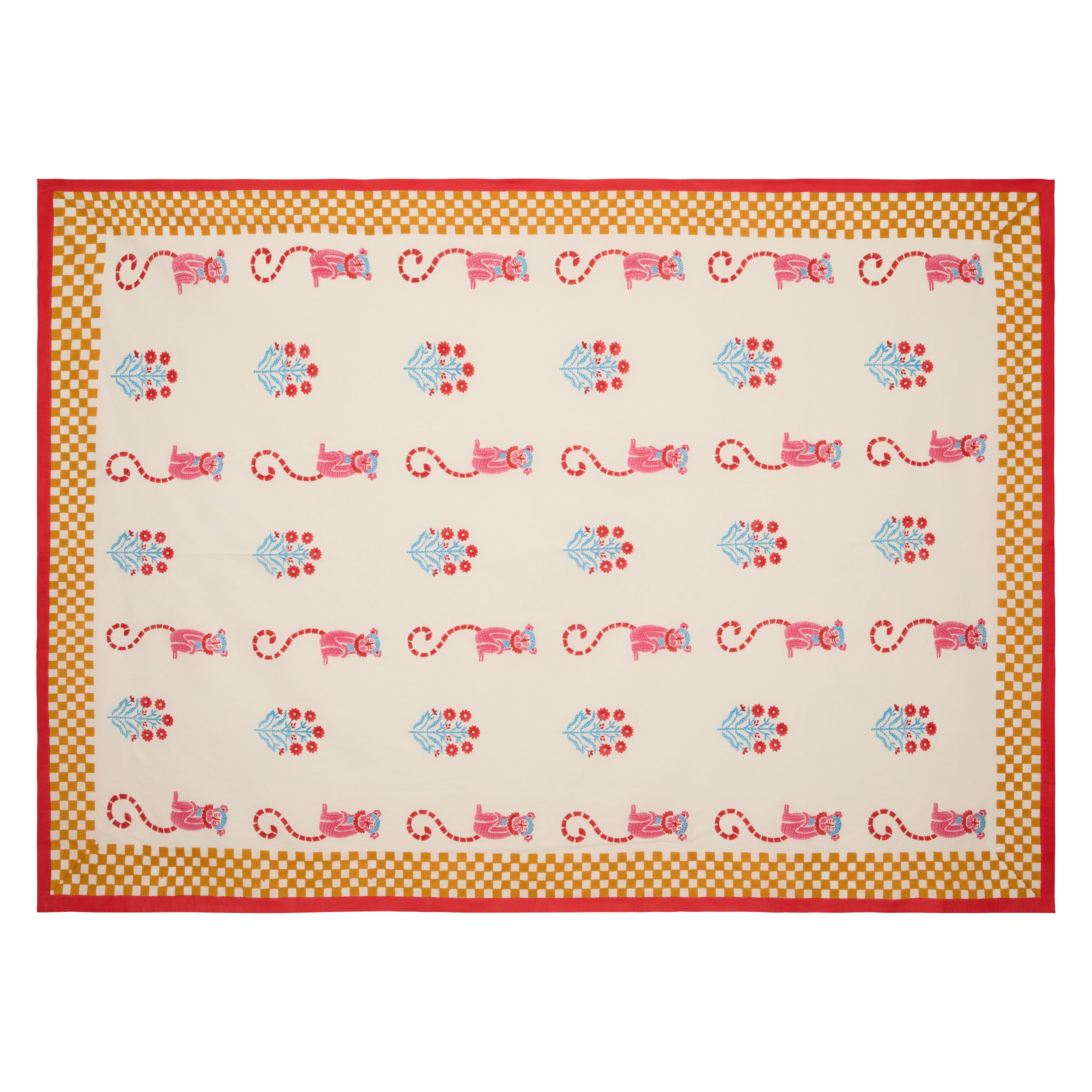 couleur-nature-jeu-de-singes-nappe-moutarde-rose-coton image 7