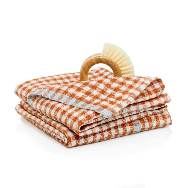couleur-nature-two-tone-gingham-torchons-lin-cognac-bleu-lot-2 image 1
