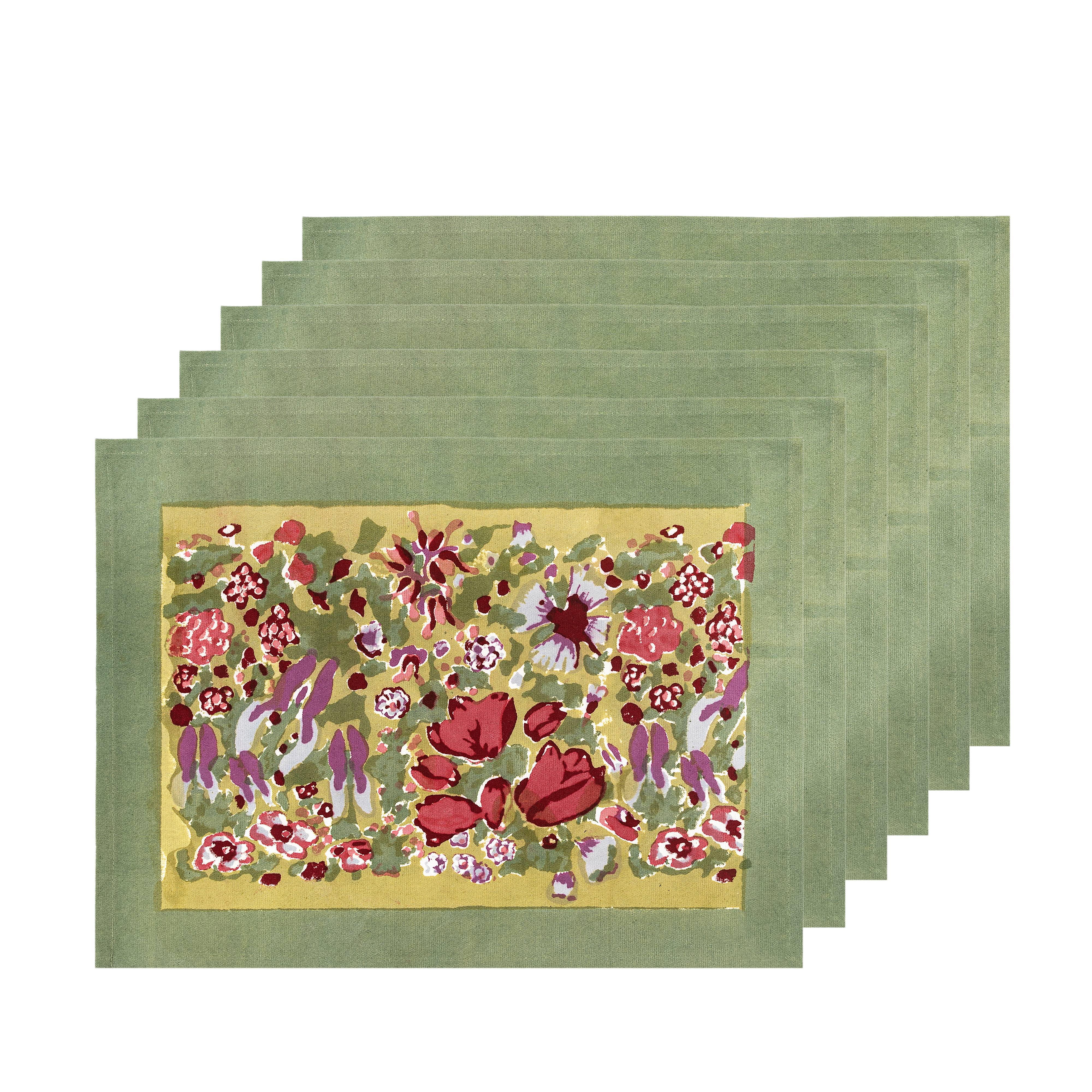 couleur-nature-jardin-set-de-table-coton-rouge-vert-lot-6 image 1