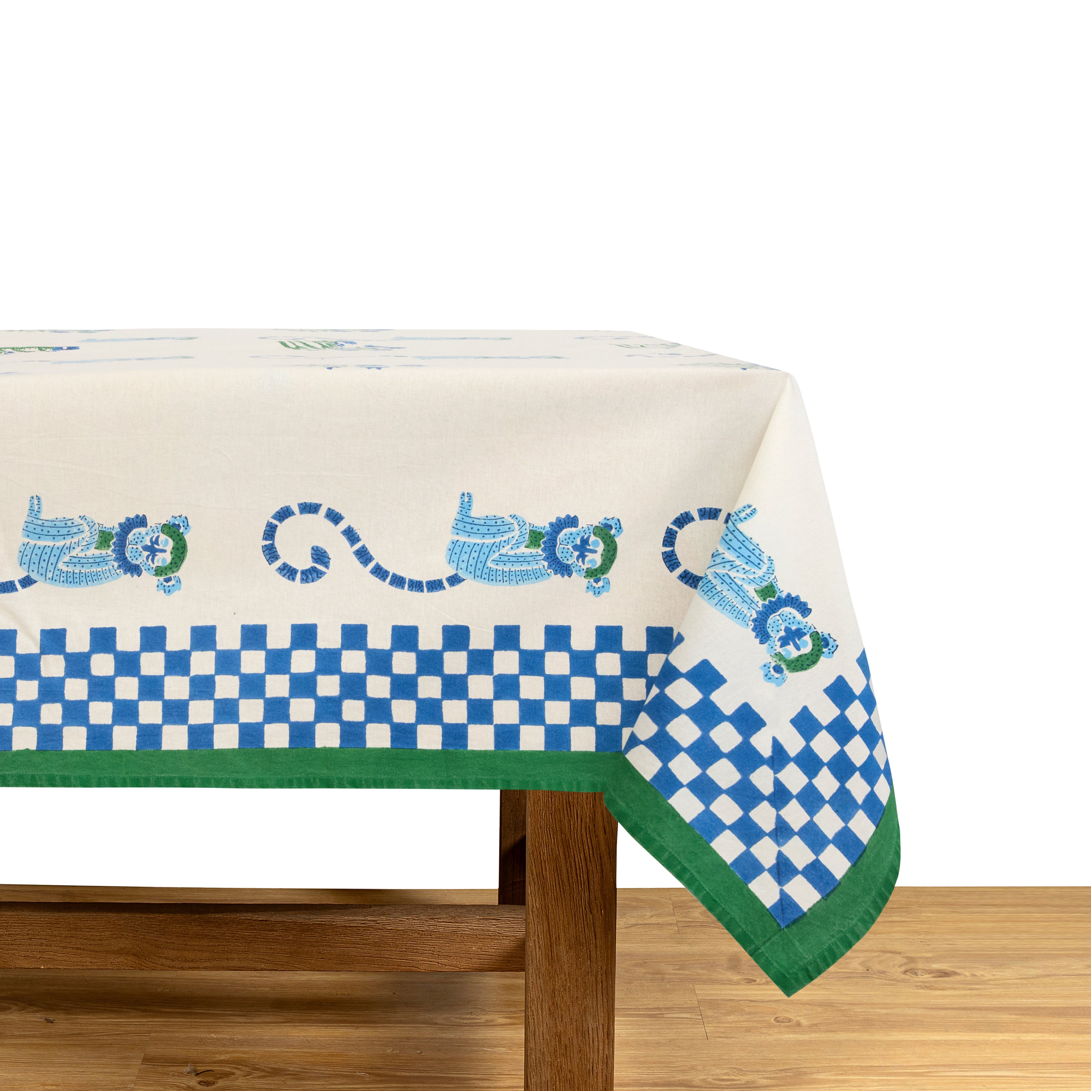 couleur-nature-jeu-de-singes-nappe-coton-bleu-vert-59x59 image 1
