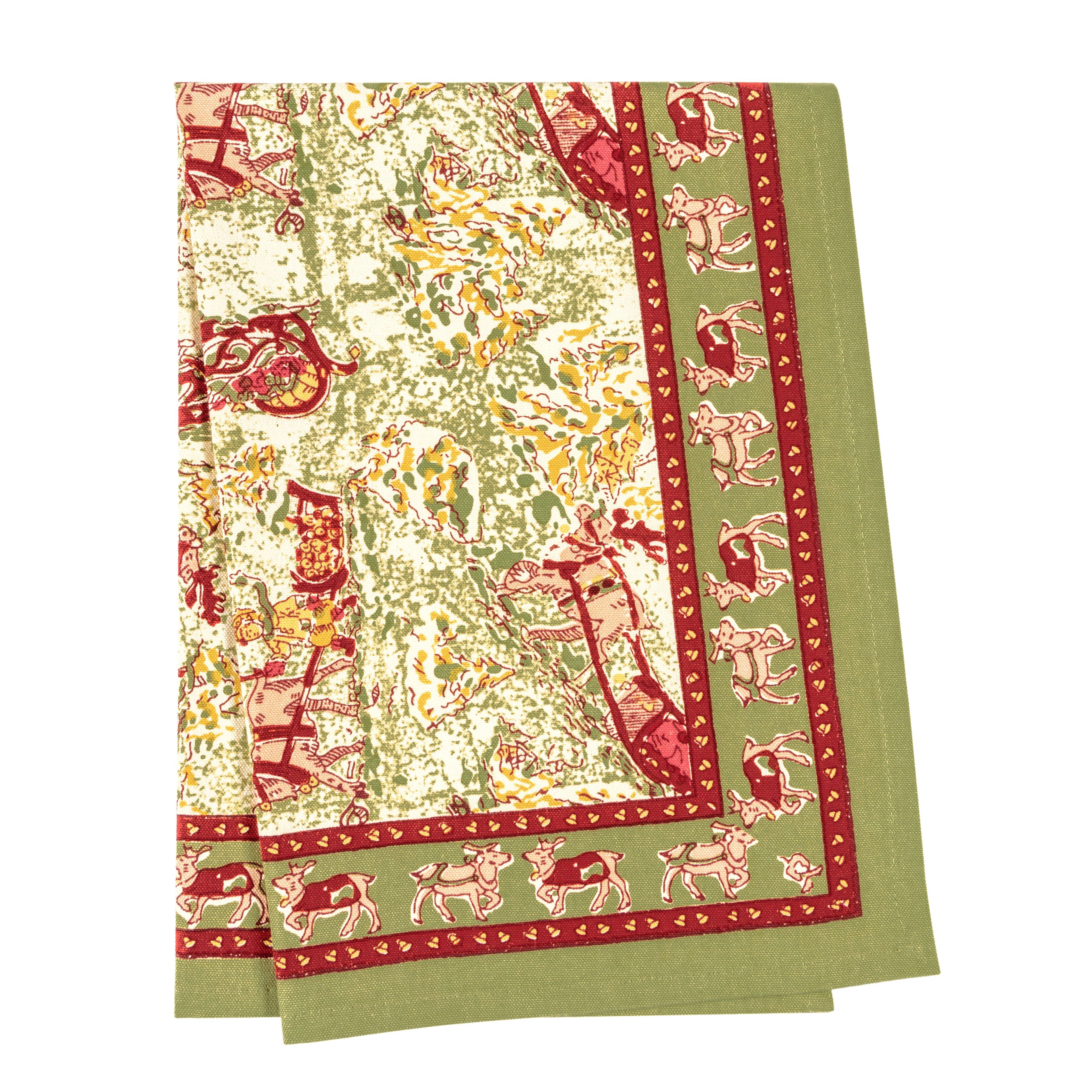couleur-nature-renne-torchon-cuisine-coton-rouge-vert-lot-3 image 1