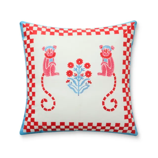 couleur-nature-jeu-de-singes-housse-de-coussin-rouge-bleu image 1