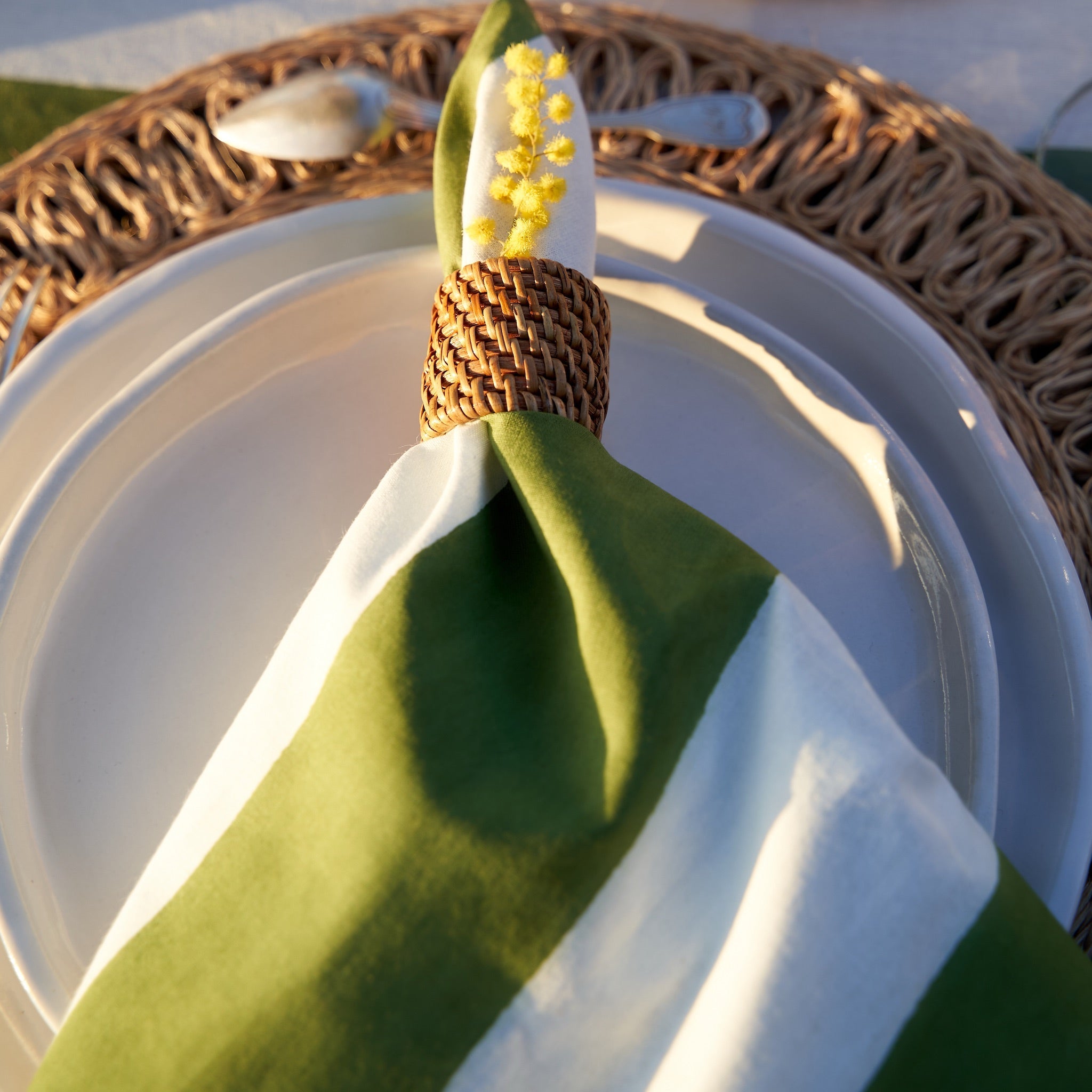 couleur-nature-st-tropez-serviettes-vert-lot-6-rayures image 3