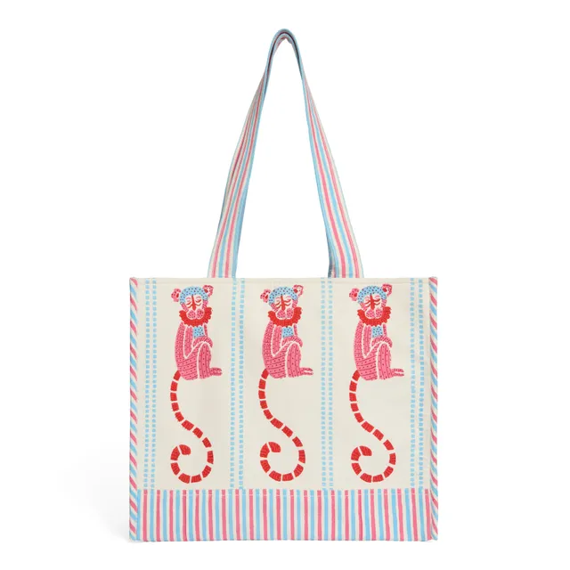 couleur-nature-jeu-de-singes-sac-cabas-coton-bleu-rose-imprim image 1