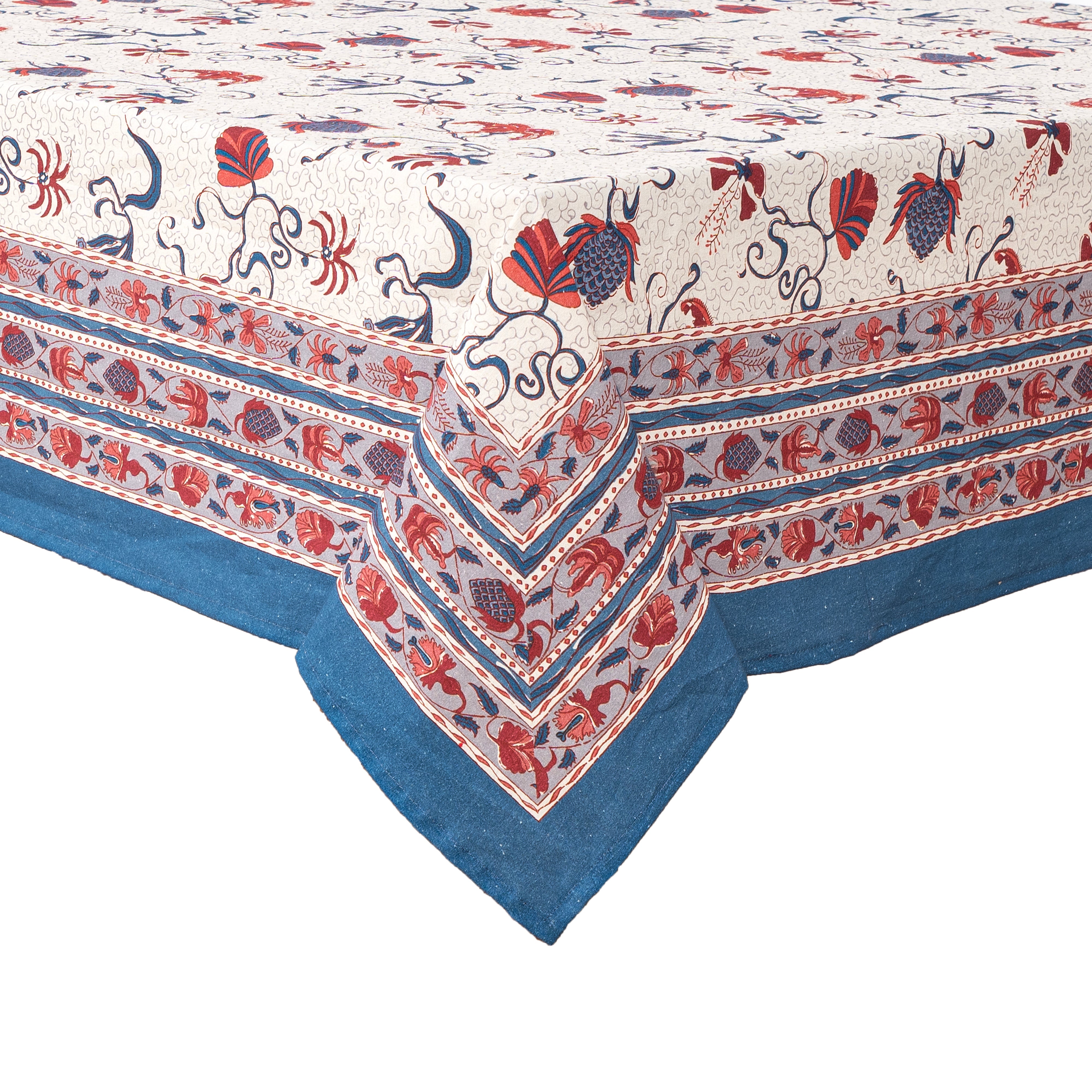couleur-nature-fleur-des-indes-nappe-coton-bleu-rouge-rectangle image 7