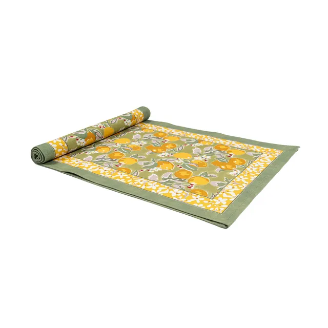 couleur-nature-citron-chemin-de-table-coton-vert-jaune-agrumes image 1