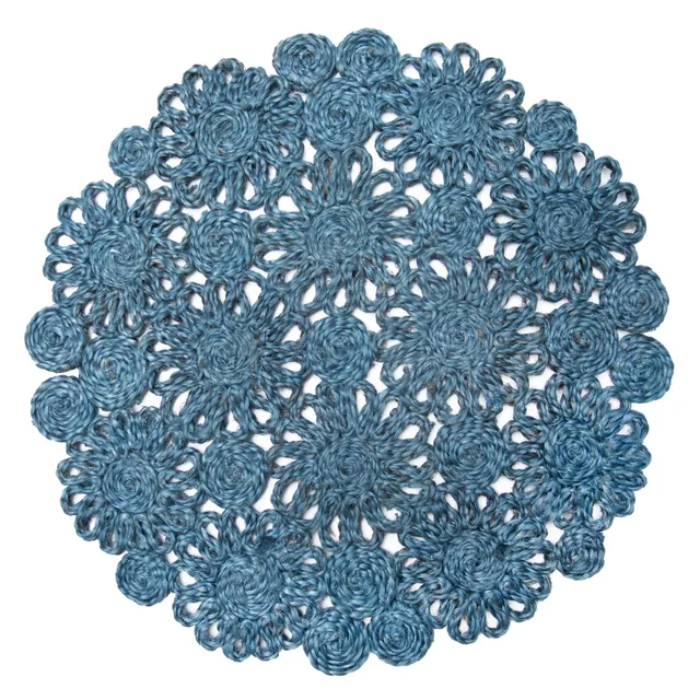 couleur-nature-daisy-jute-set-de-table-rond-bleu-jean-lot-4 image 1