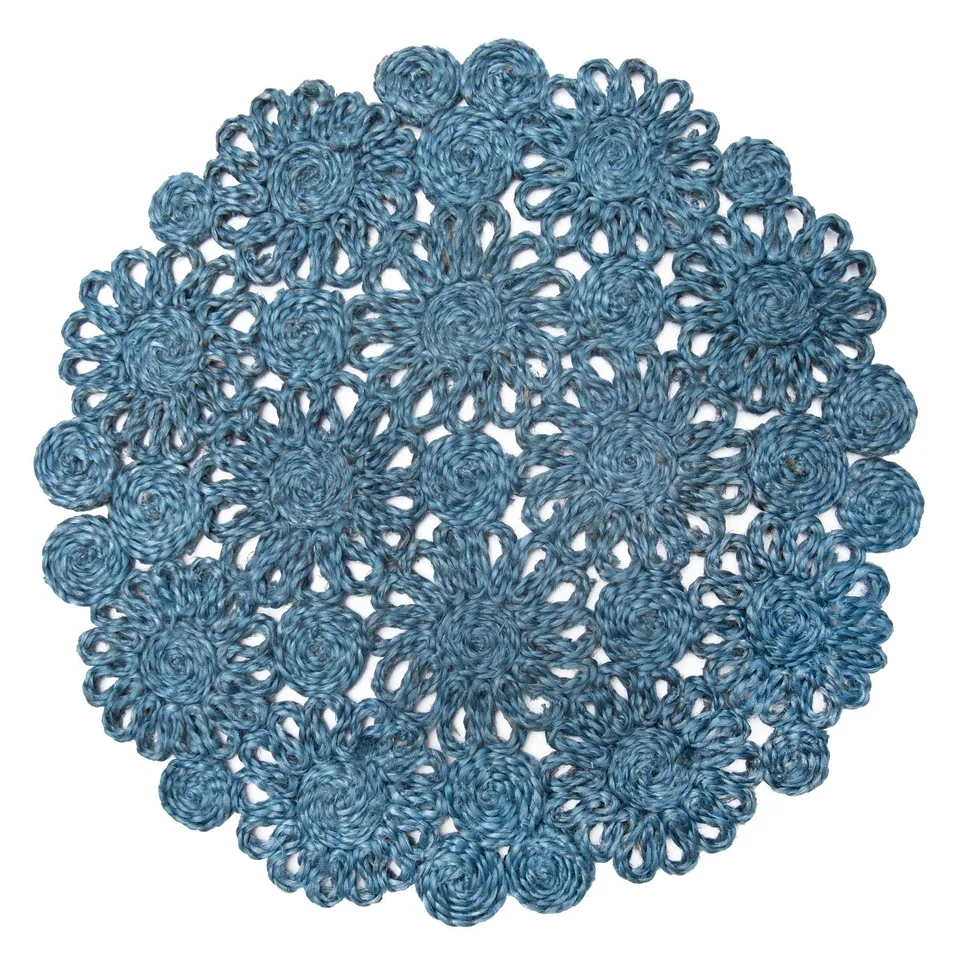 couleur-nature-daisy-jute-set-de-table-rond-bleu-jean-lot-4 image 1