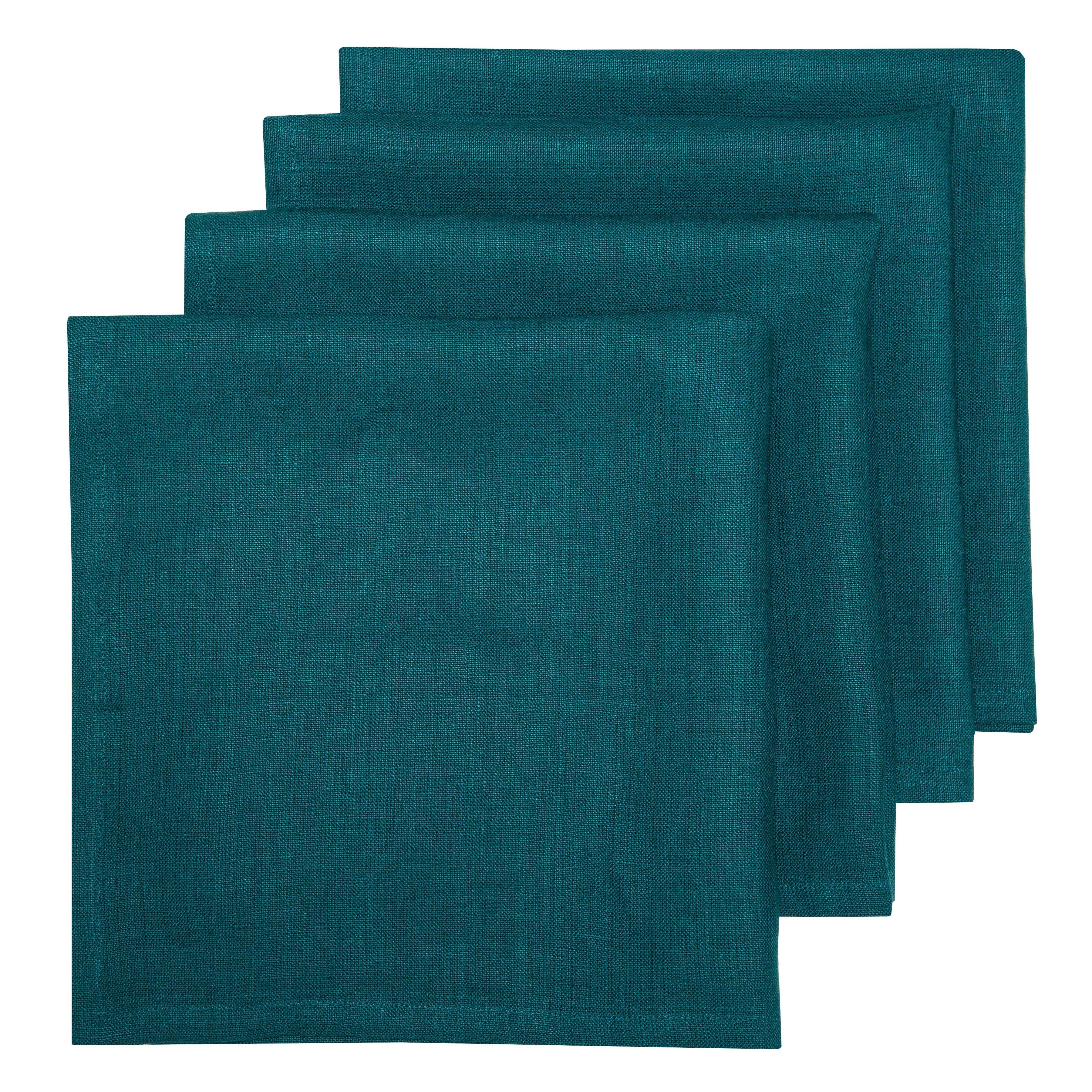 couleur-nature-palma-serviettes-lin-bleu-sarcelle-50x50-lot-4 image 1