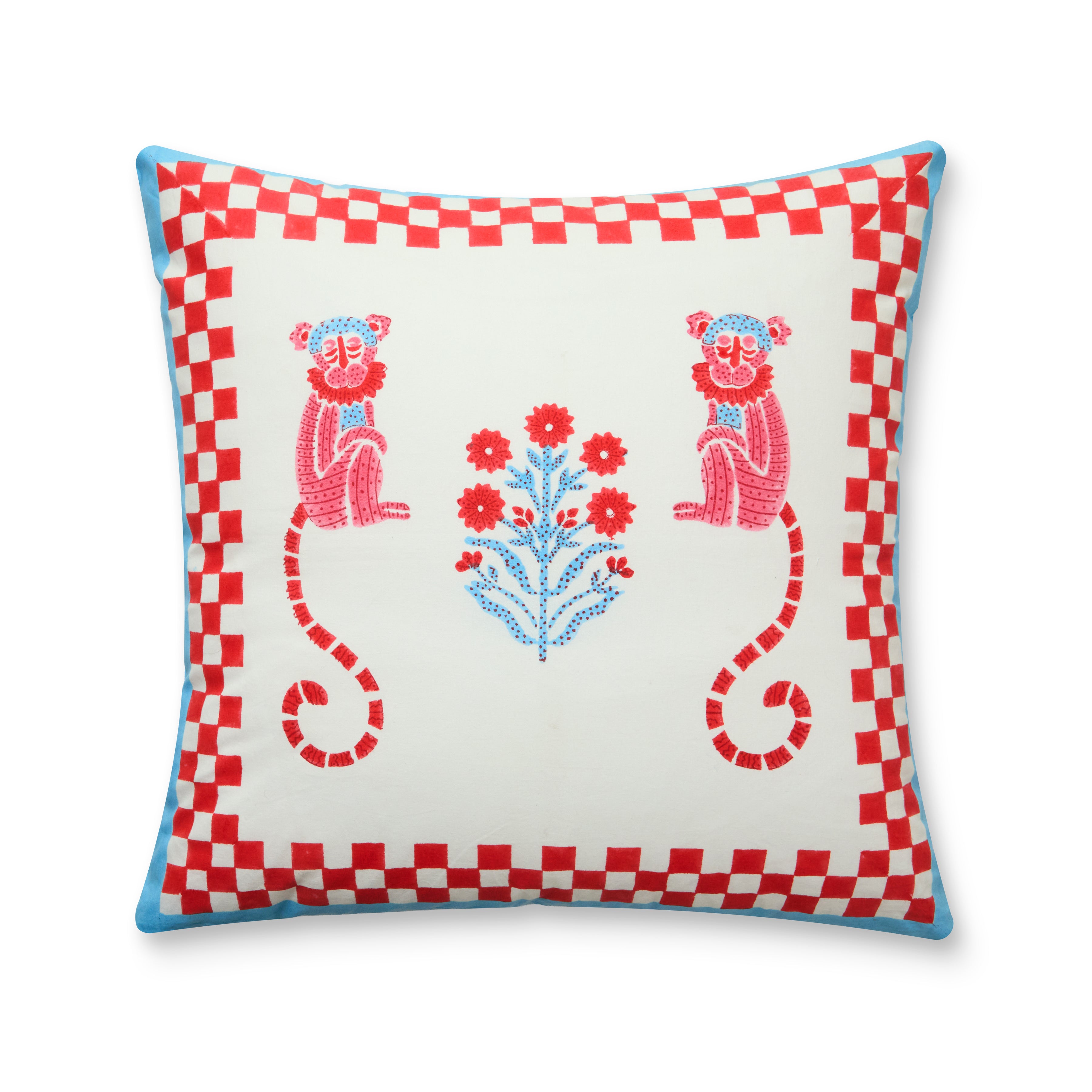 couleur-nature-jeu-de-singes-housse-de-coussin-rouge-bleu image 1