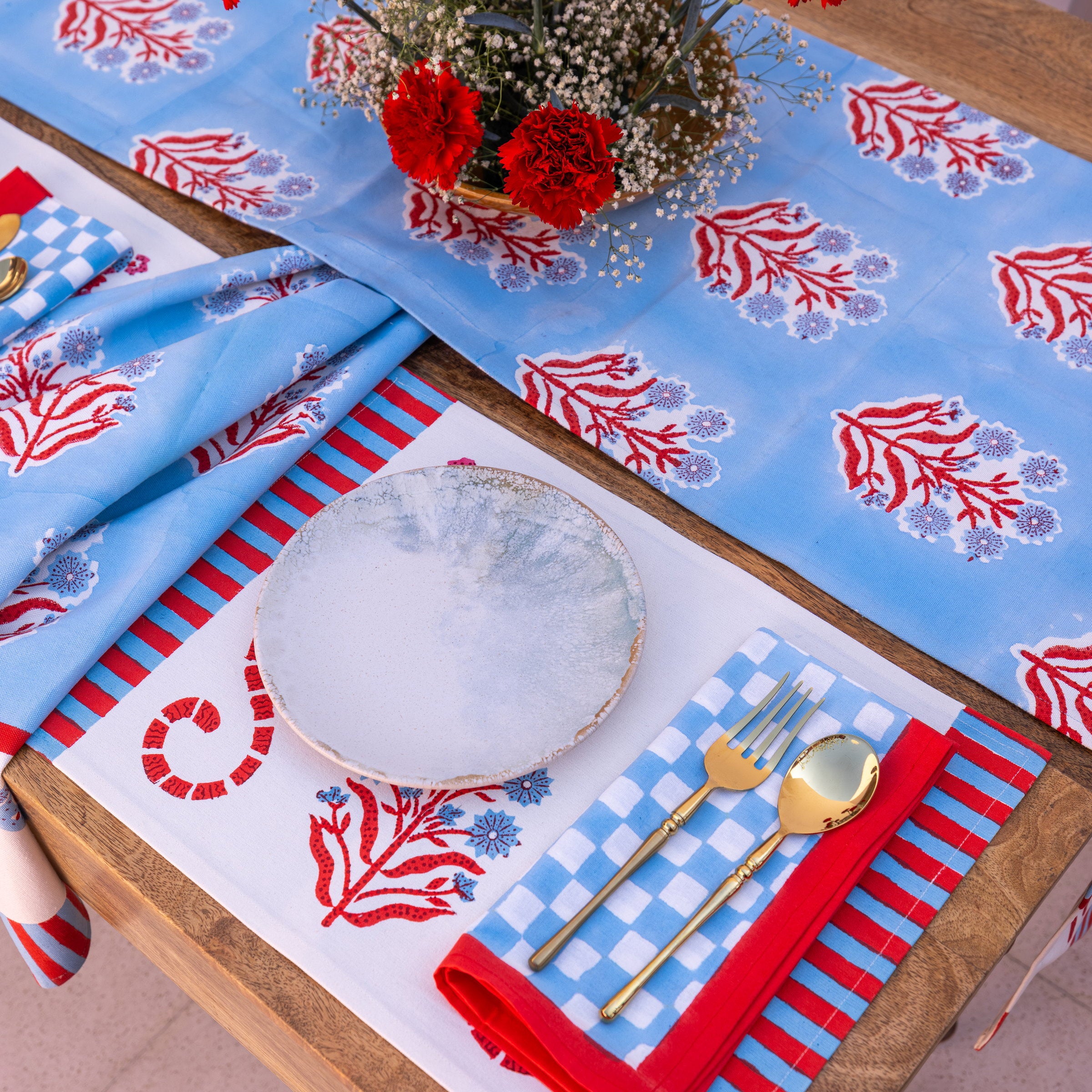 couleur-nature-gingham-serviette-tissu-lot-de-4-bleue image 6