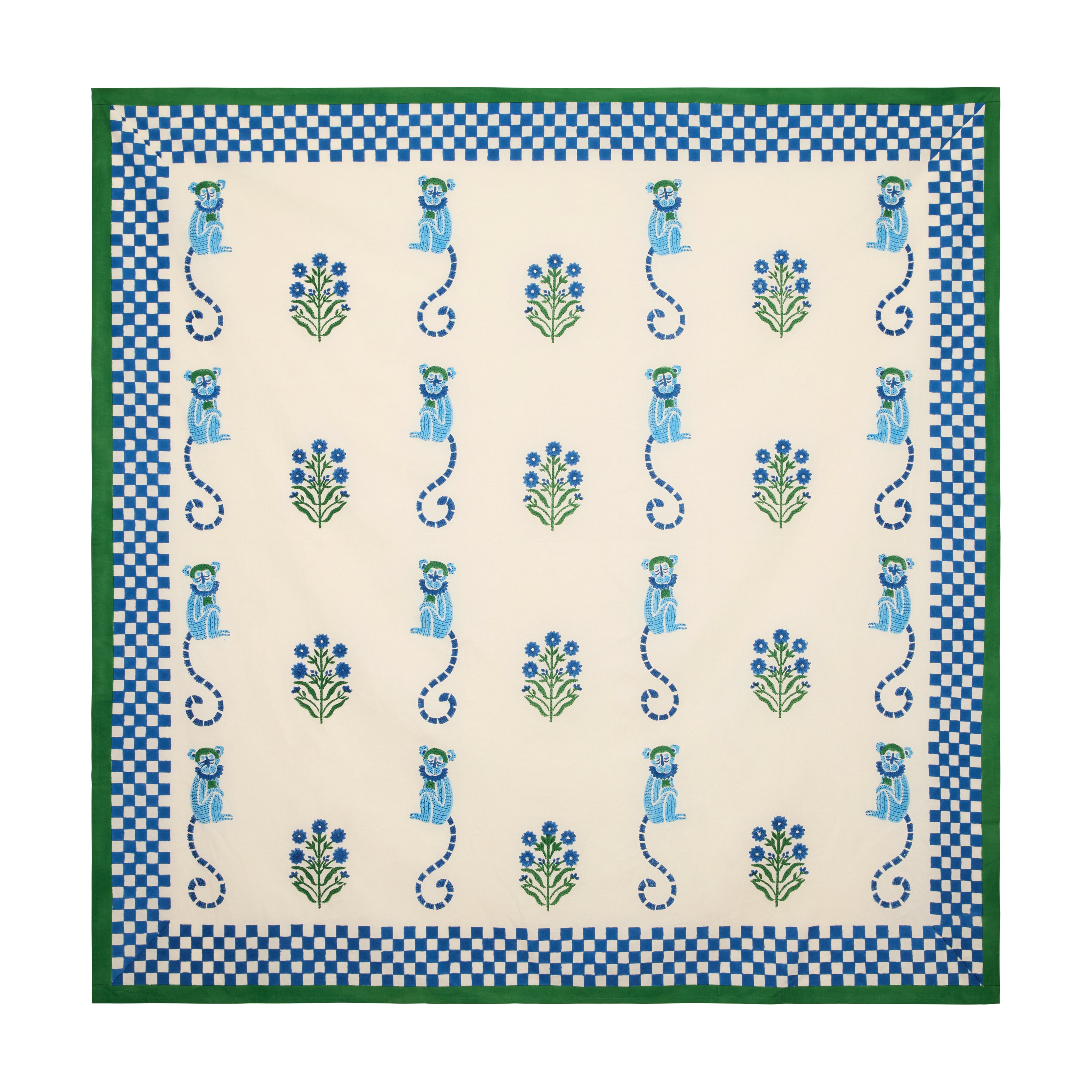 couleur-nature-jeu-de-singes-nappe-coton-bleu-vert-59x59 image 7