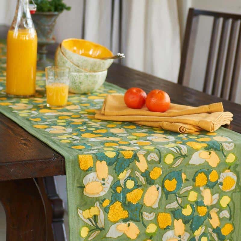 couleur-nature-fruit-chemin-de-table-coton-jaune-vert-16x72 image 2