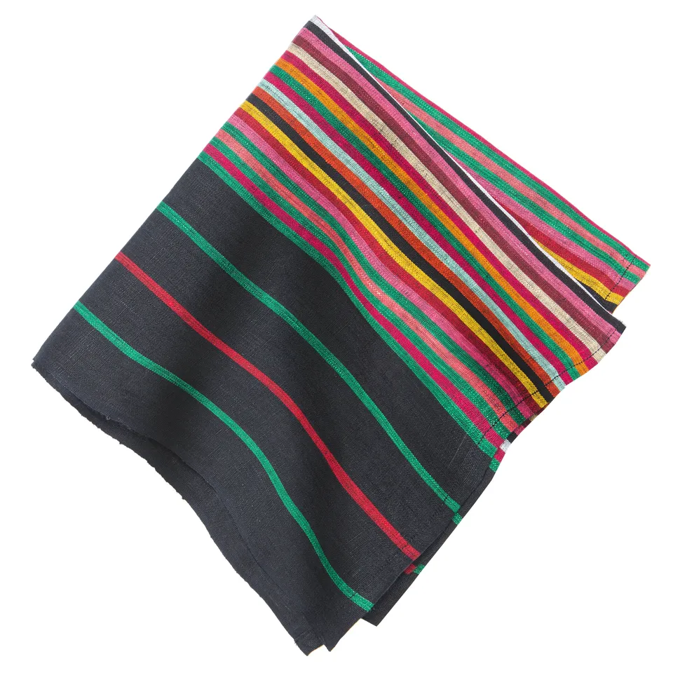 couleur-nature-napkins-multi-stripes-serviettes-lin-noir-lot-4 image 1