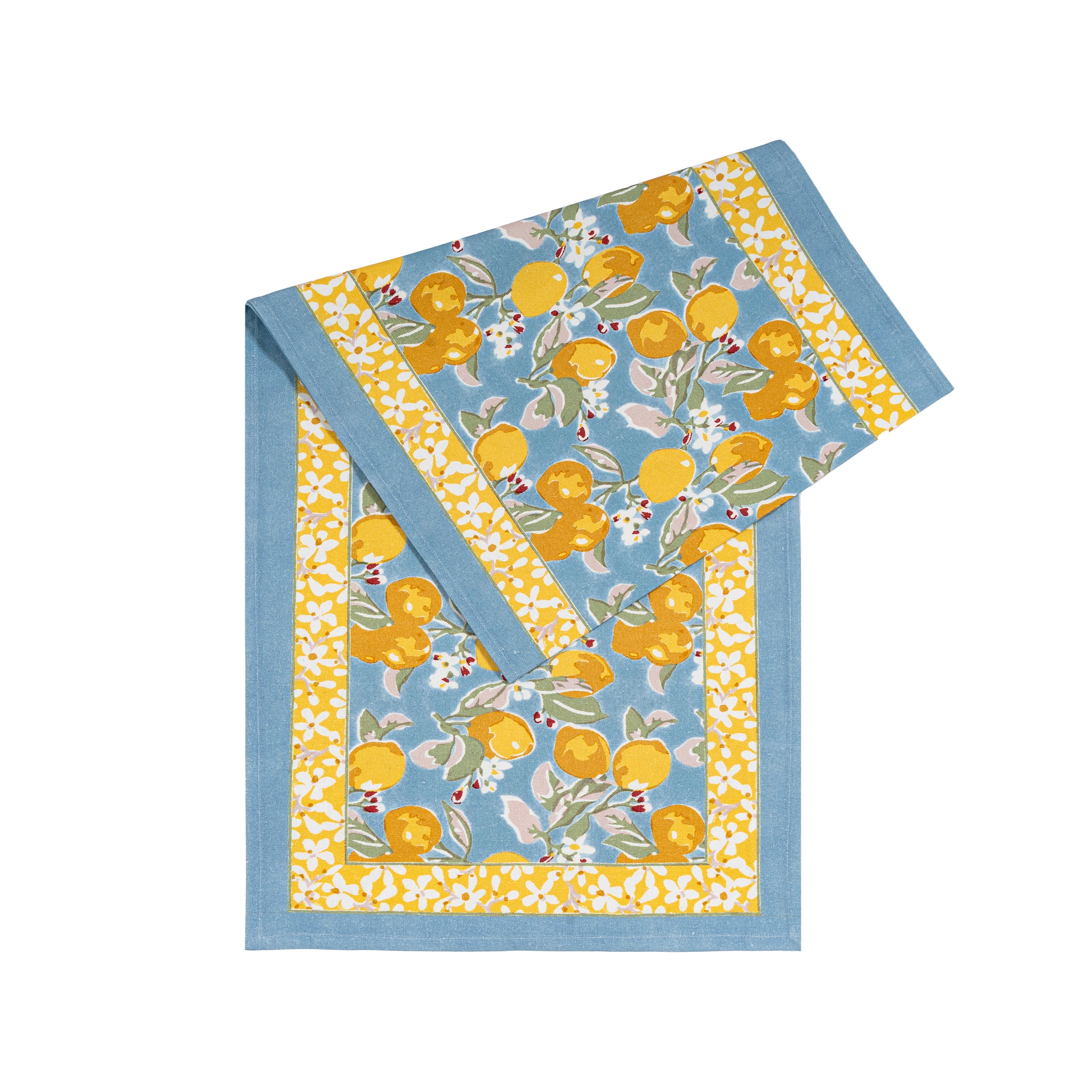 couleur-nature-citron-chemin-de-table-coton-bleu-jaune-16x72 image 3