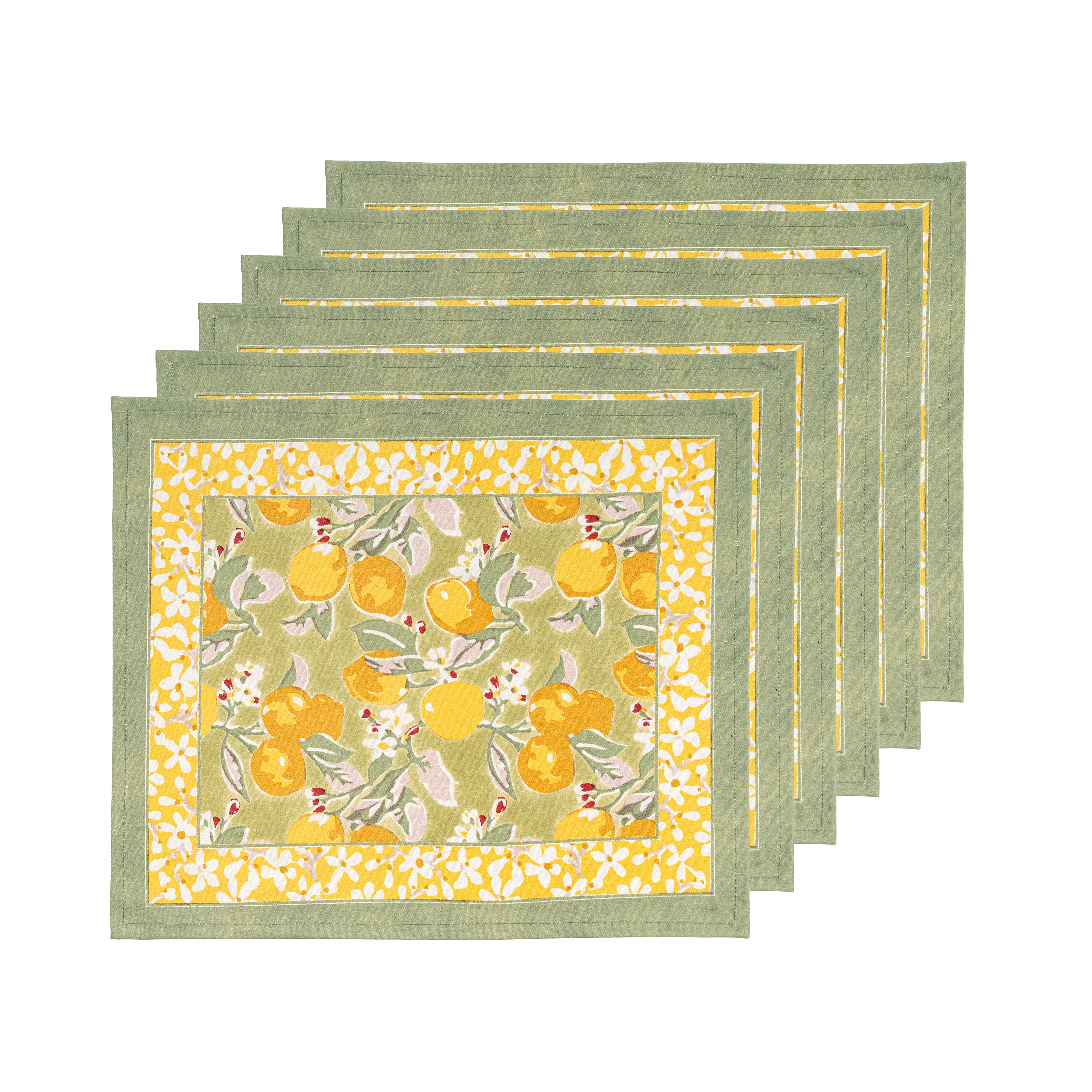 couleur-nature-citron-set-de-table-coton-lot-6-vert-jaune image 2